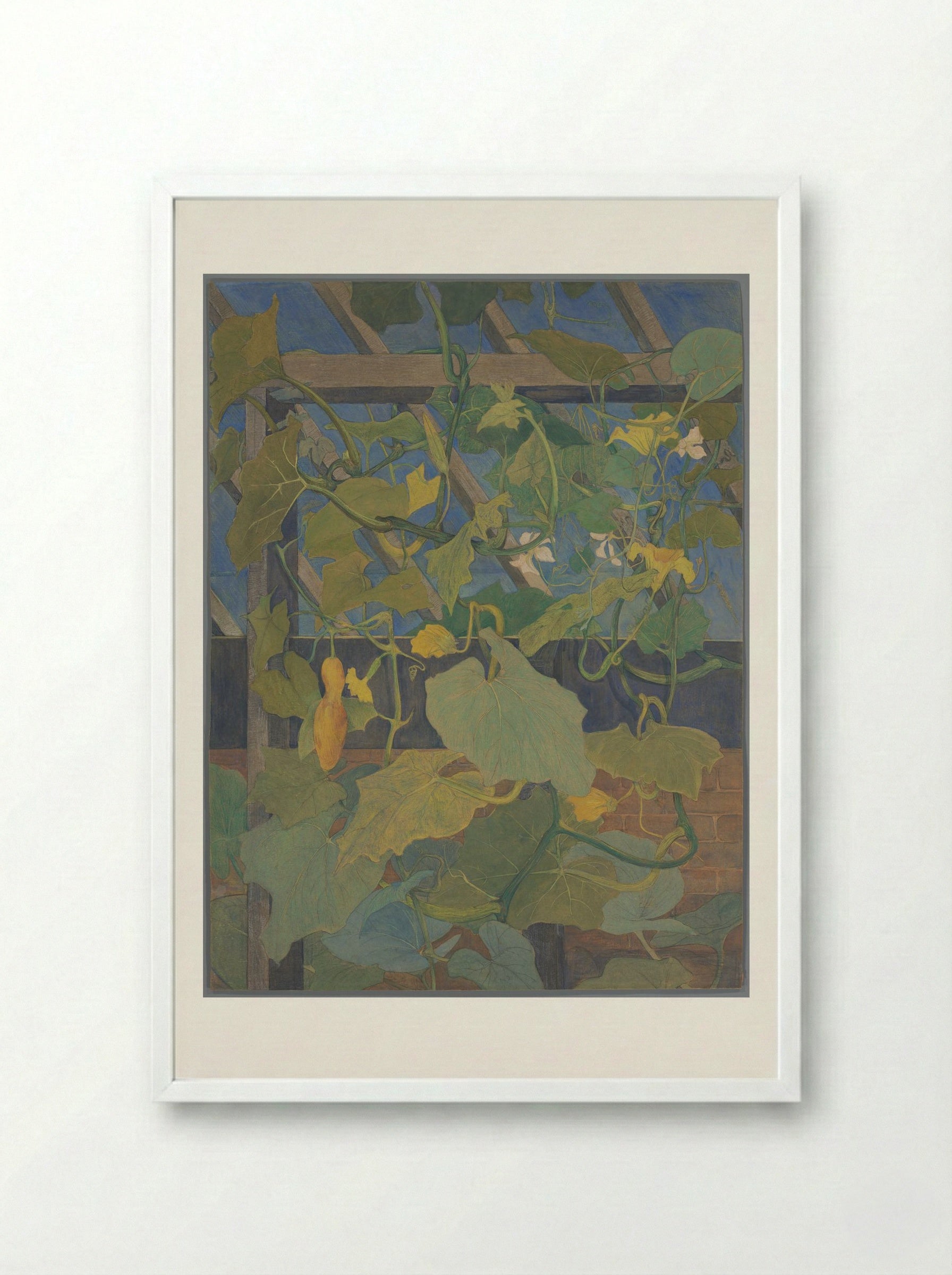 Greenhouse with Ornamental Gourds - Theo van Hoytema - Framed Print White