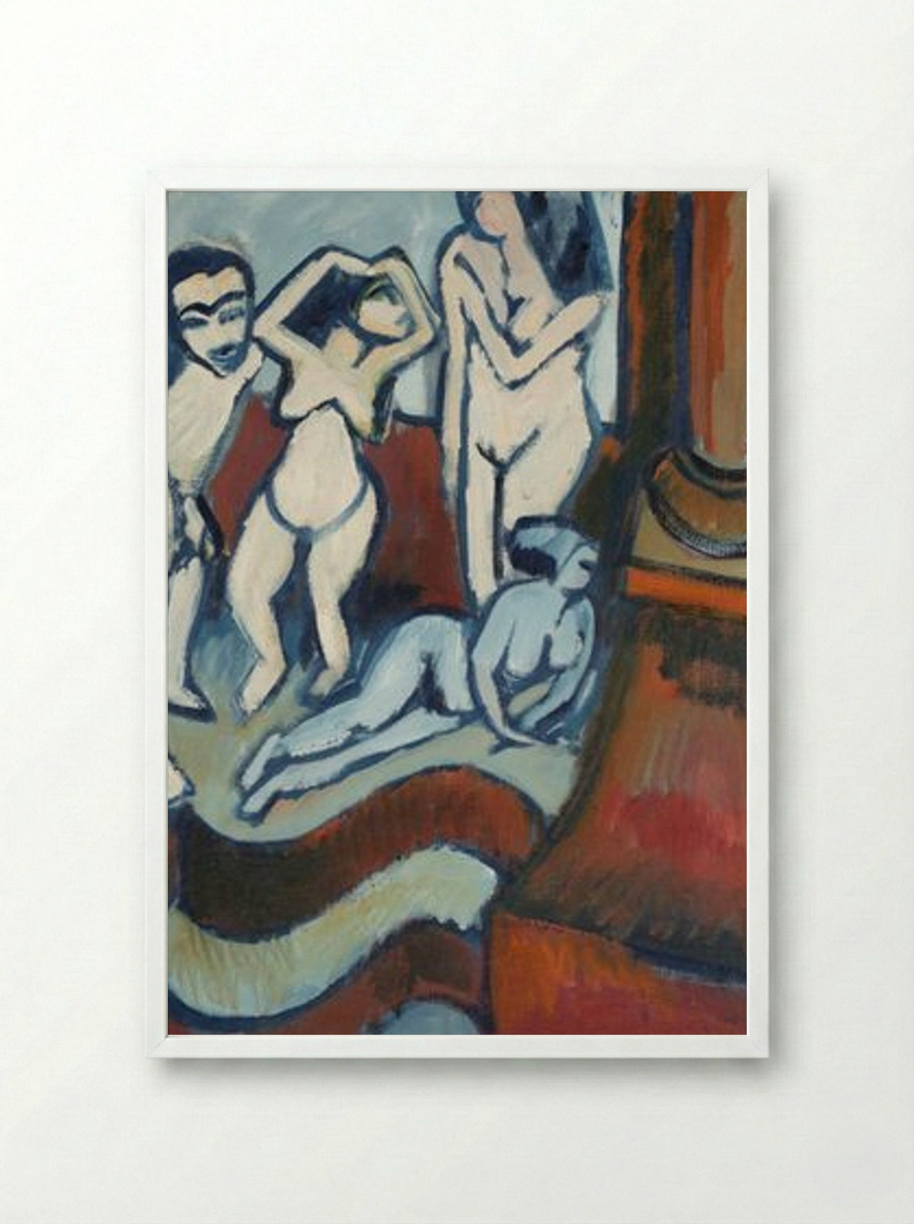 Four Wooden Sculptures - Ernst Ludwig Kirchner - Framed Print White
