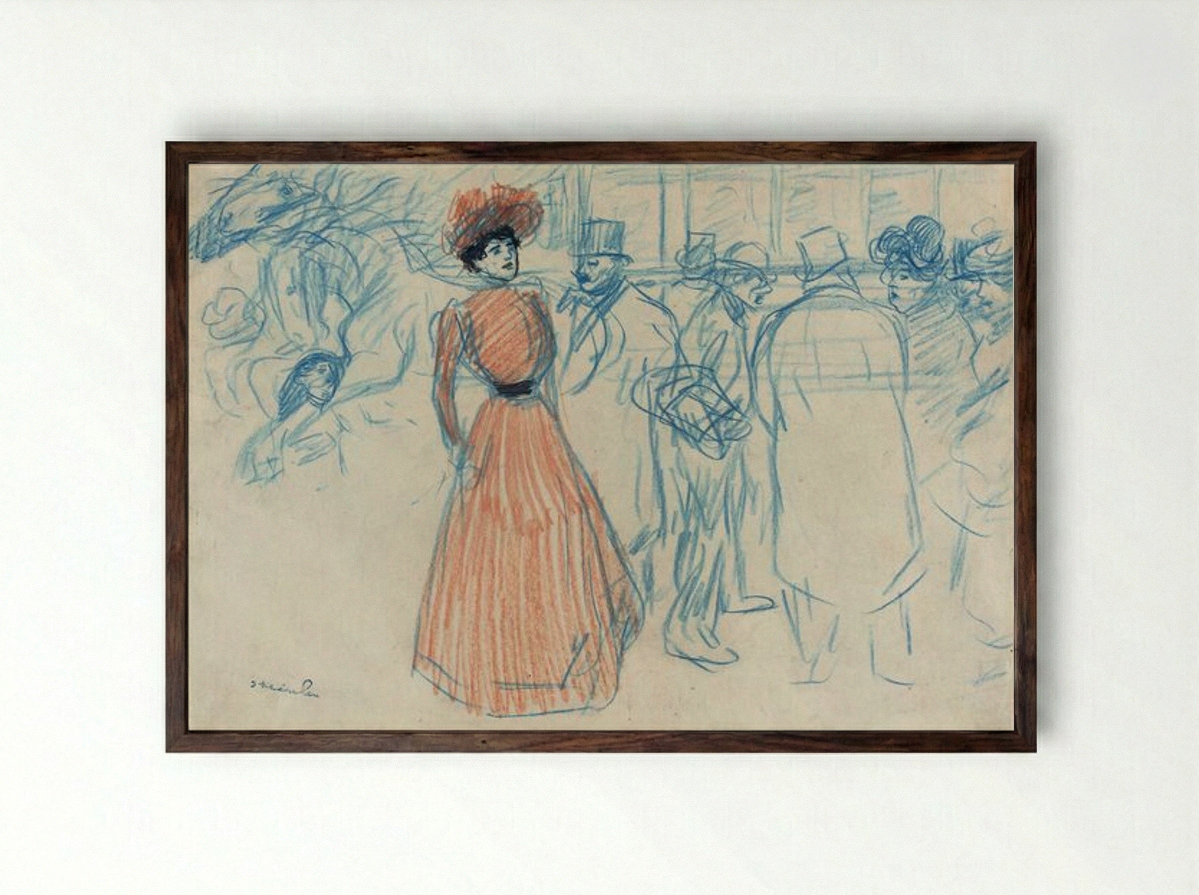 Woman at the Bus Stop - Théophile Alexandre Steinlen - Framed Print Dark Wood