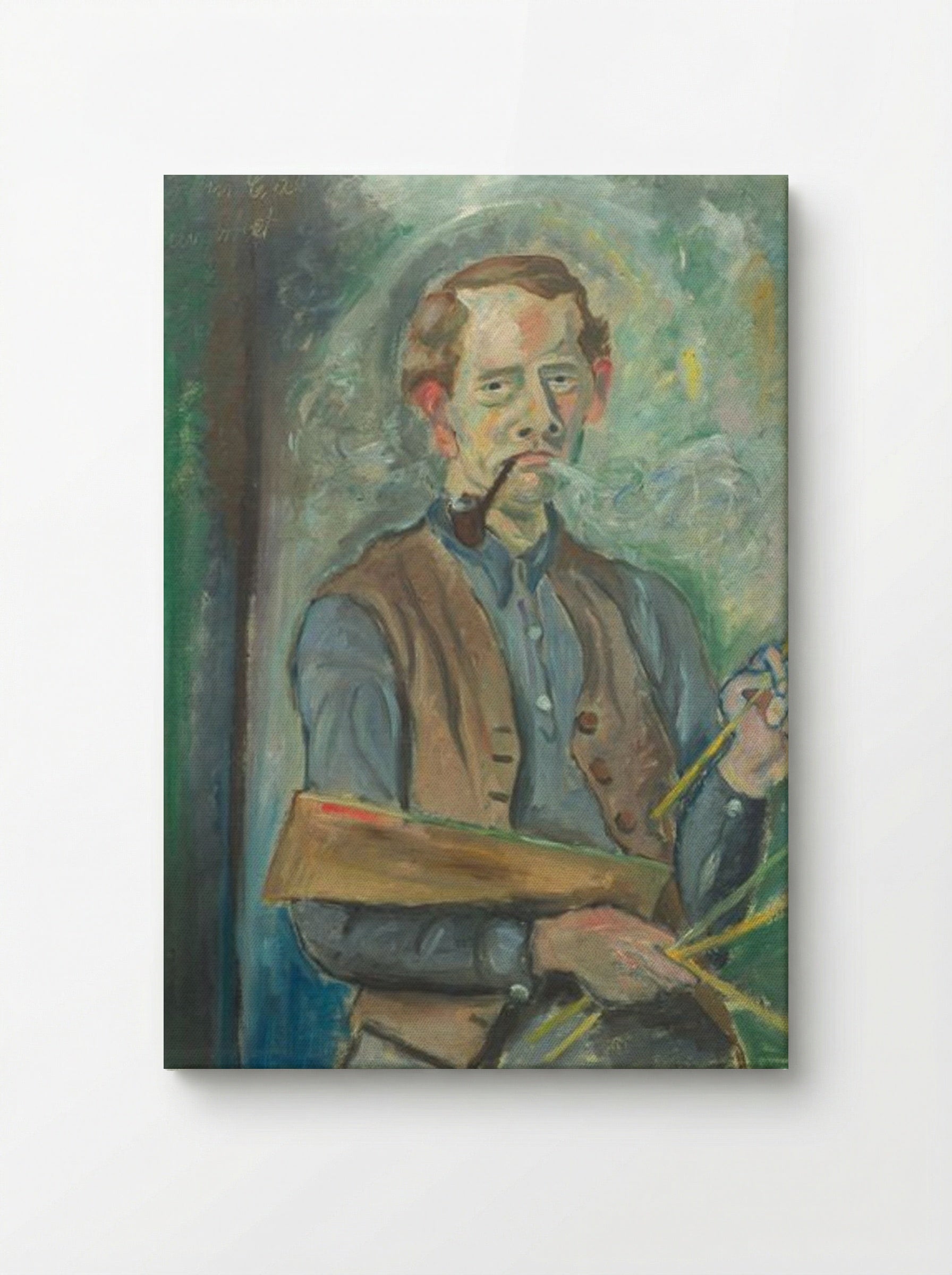 Self-Portrait with Pipe and Palette - John Christensen - Canvas
