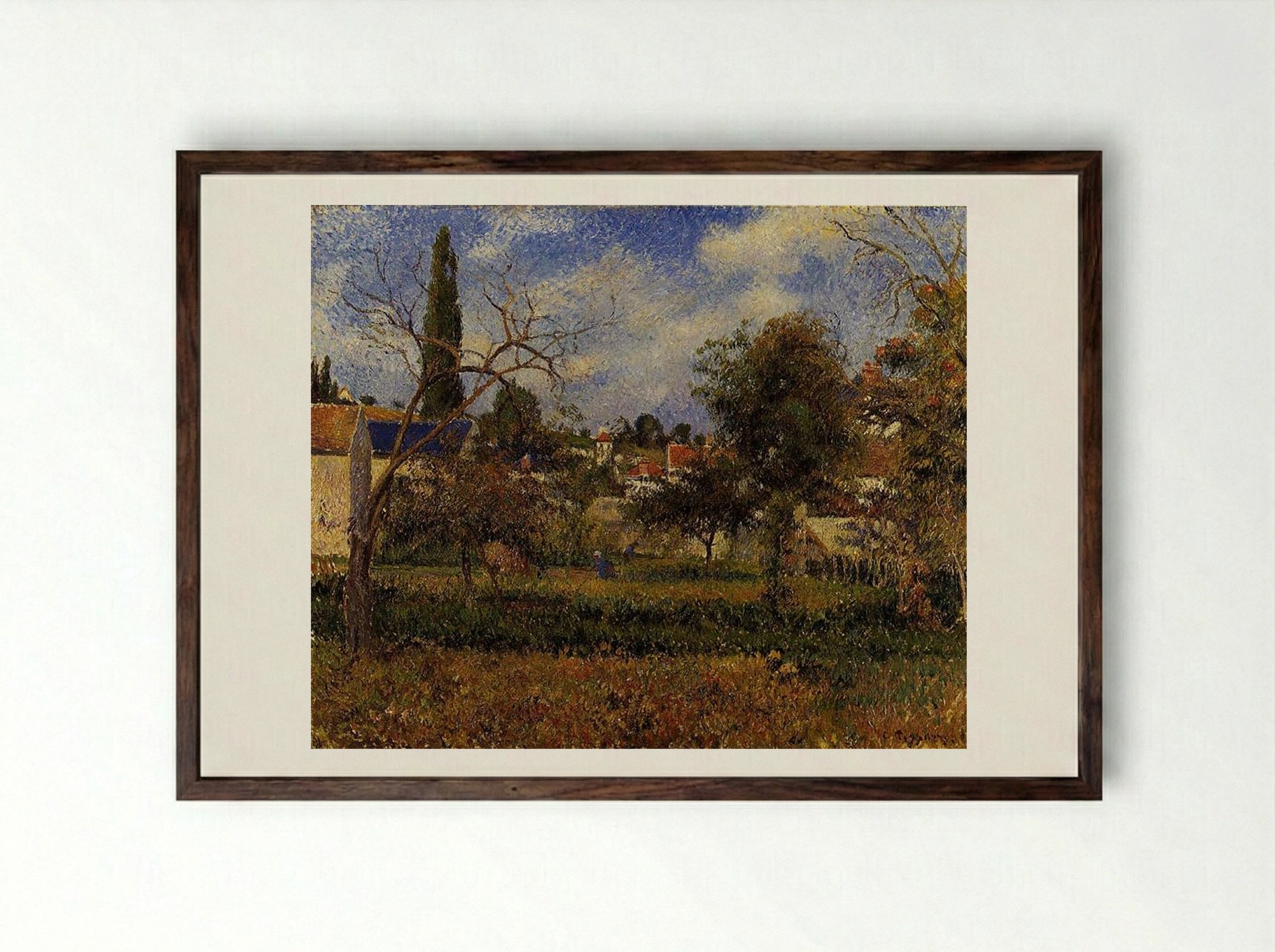 Kitchen Gardens, Pontoise - Camille Pissarro - Framed Print Dark Wood