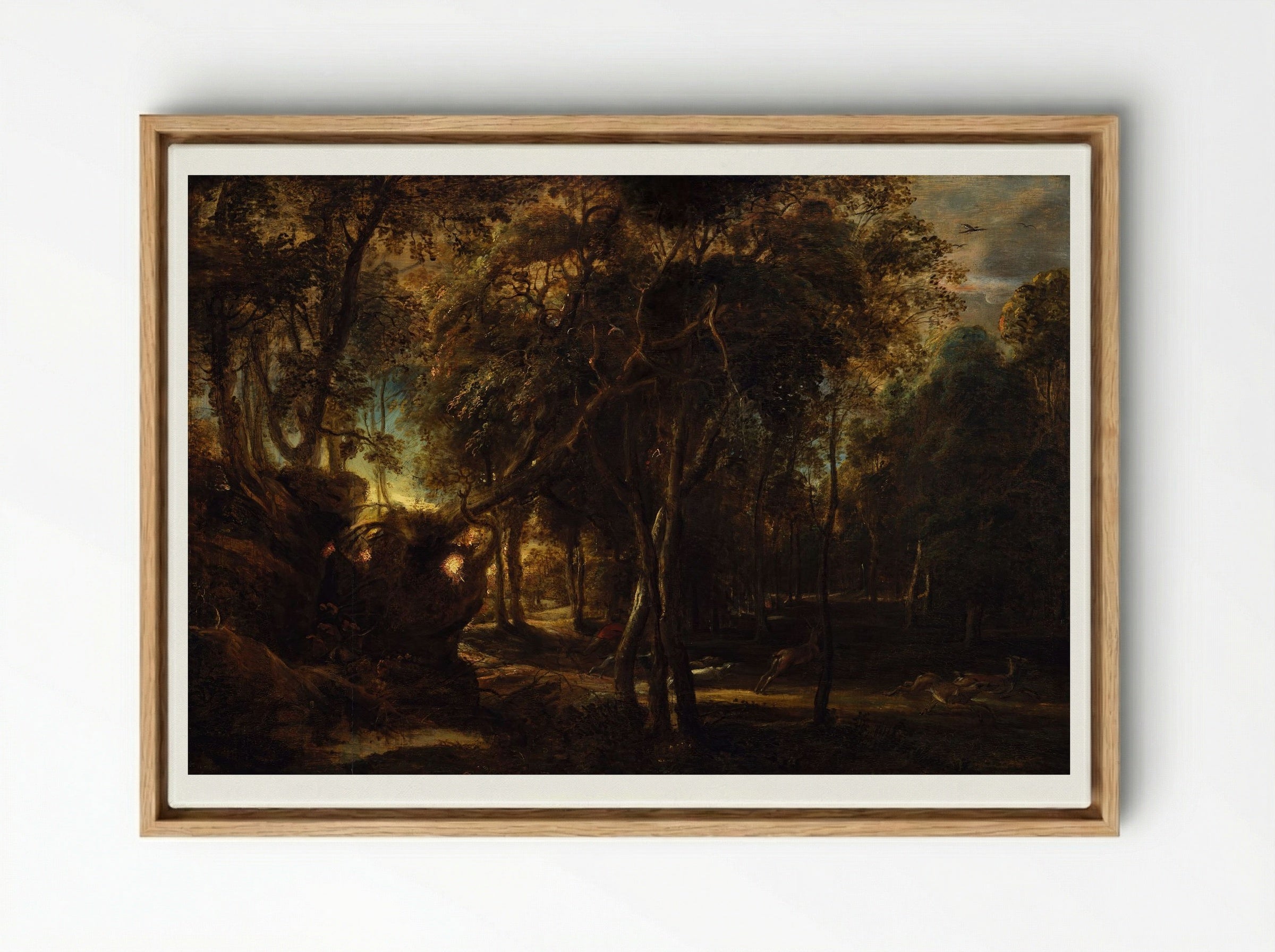 A Forest at Dawn with a Deer Hunt - Peter Paul Rubens - Framed Canvas Wood