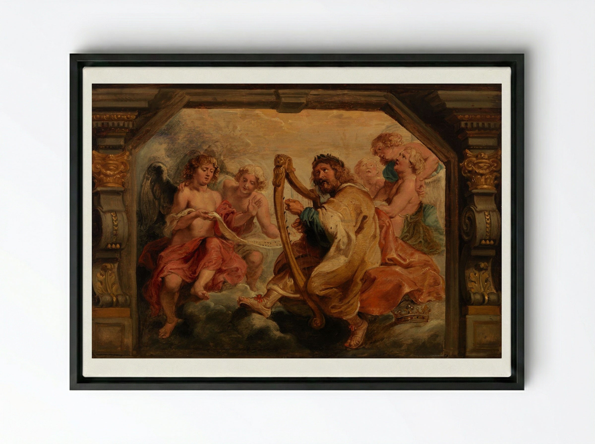 King David Playing the Harp - Peter Paul Rubens - Framed Canvas Black