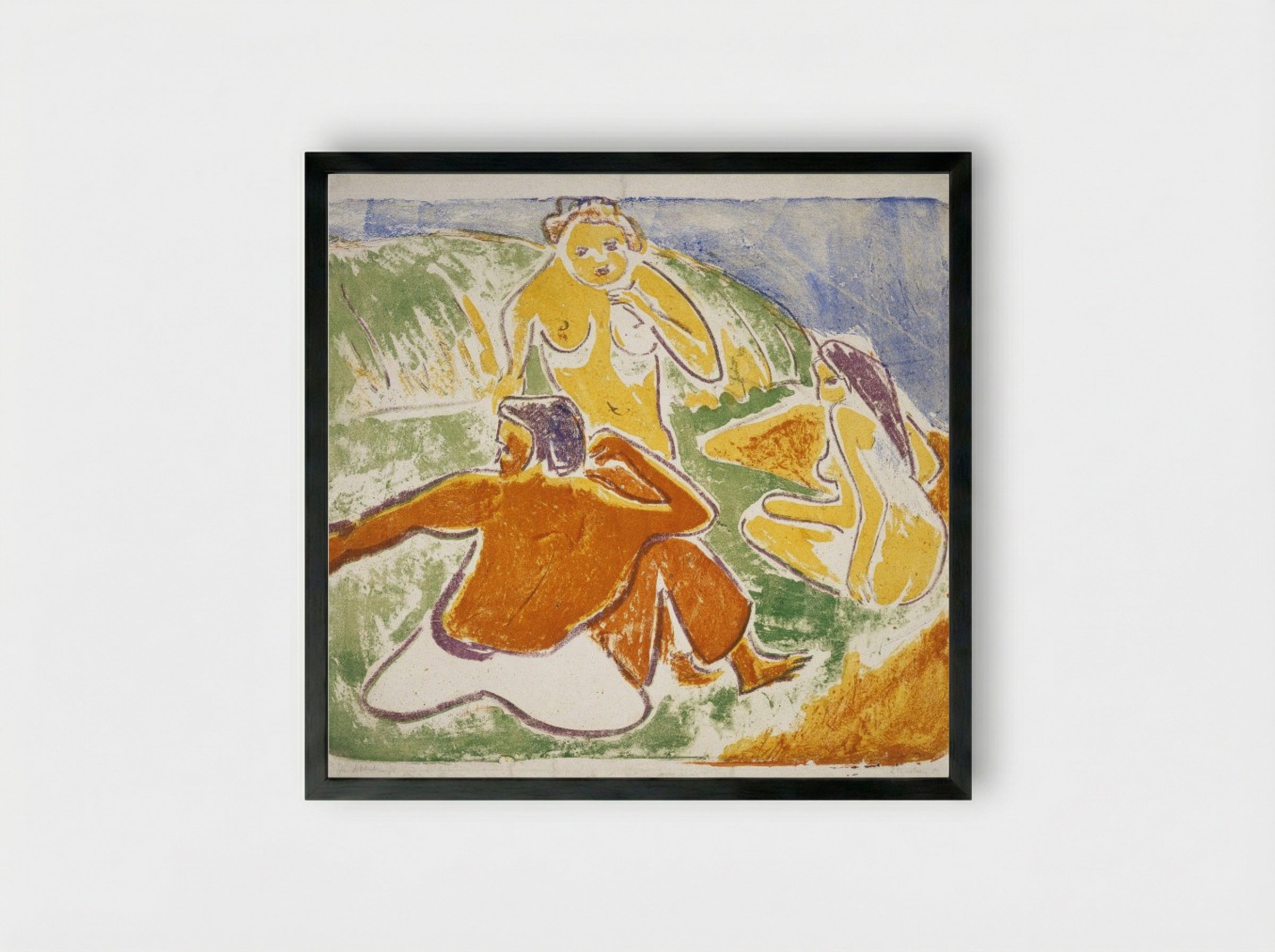 Three Bathers on the Beach - Ernst Ludwig Kirchner - Framed Print Black