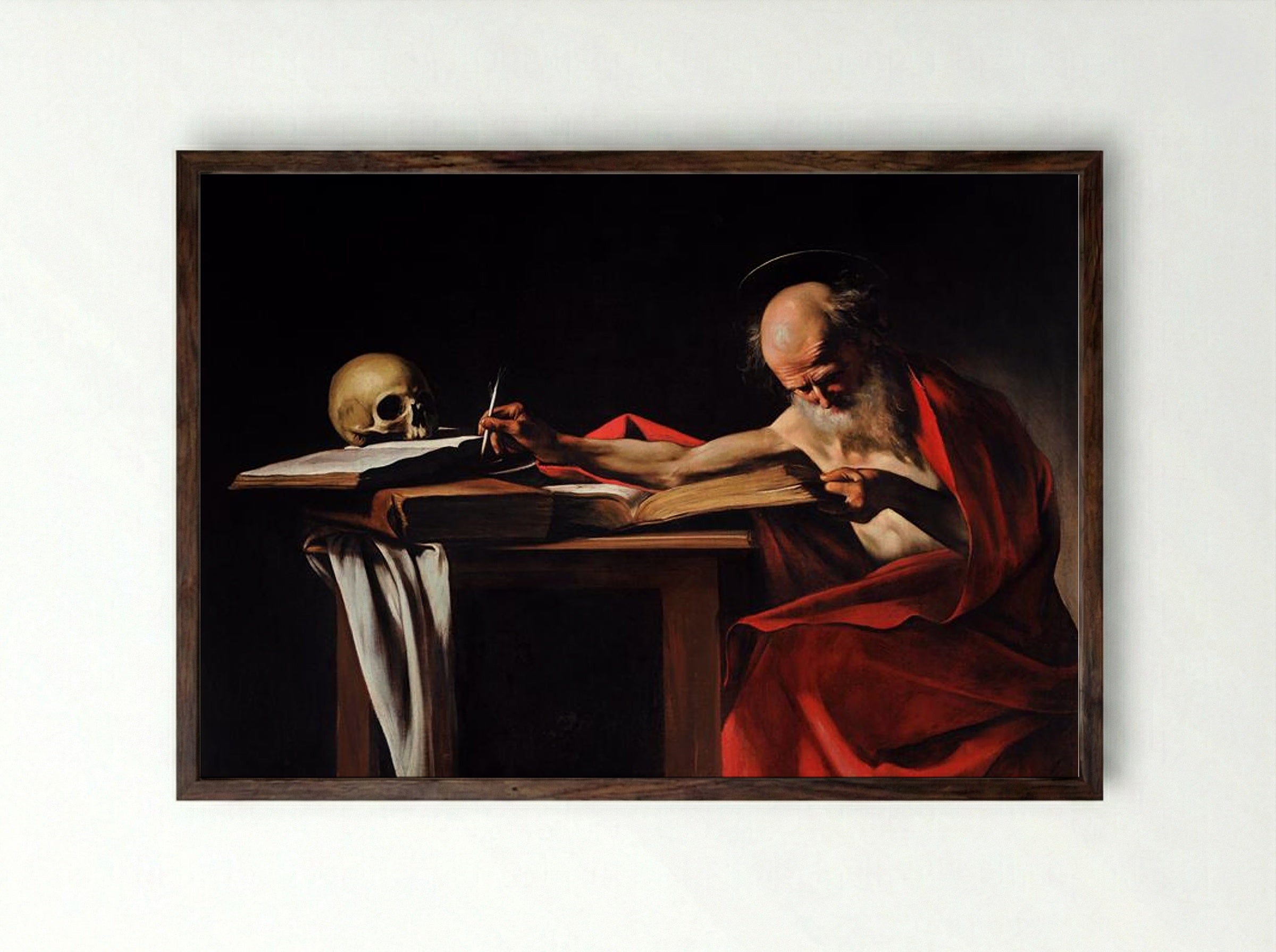 Saint Jerome Writing - Caravaggio - Framed Print Dark Wood