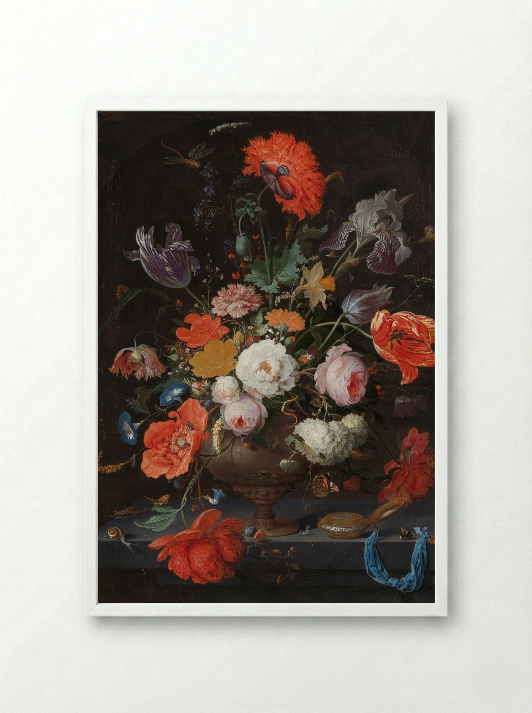 Still Life with Flowers in a Vase - Jan van Huysum - Framed Print White