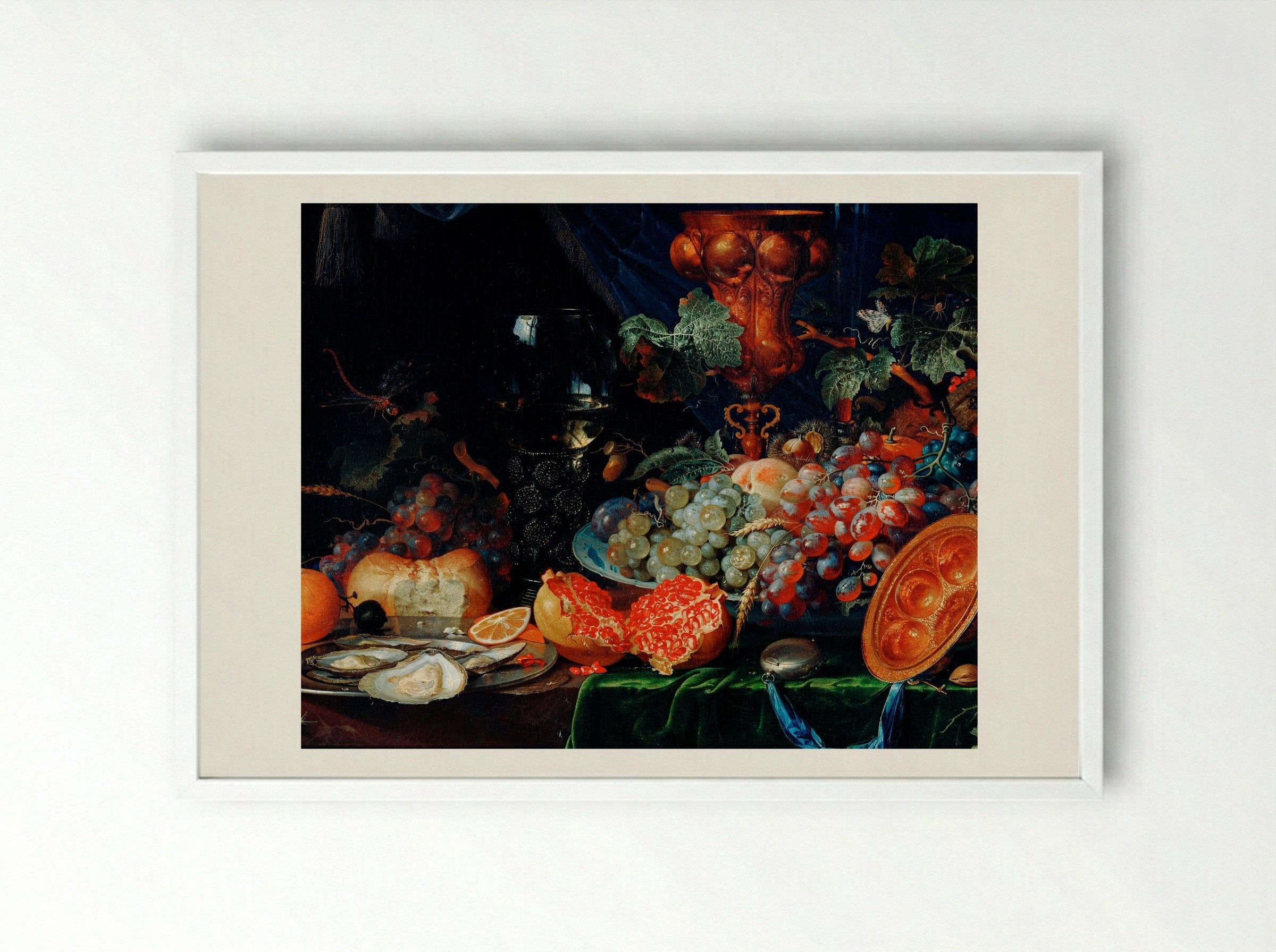 Fruits and Oysters - Abraham Mignon - Framed Print White