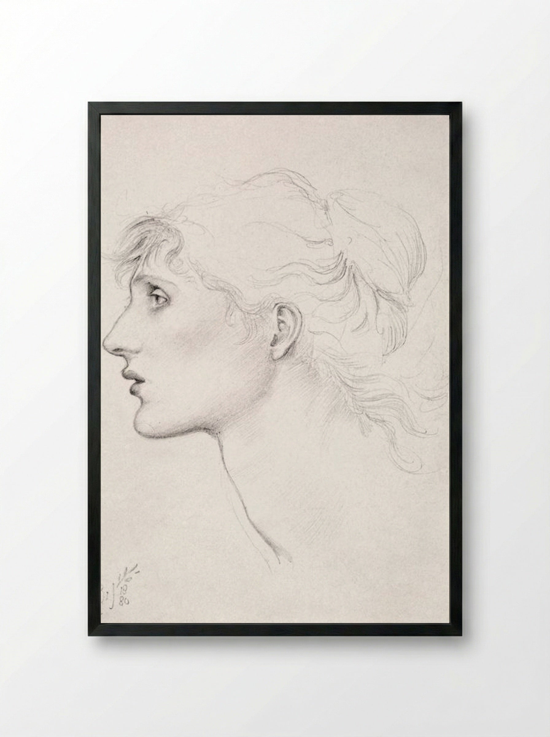 Study of Margaret Drummond for 'The Car of Love' - Edward Burne-Jones - Framed Print Black