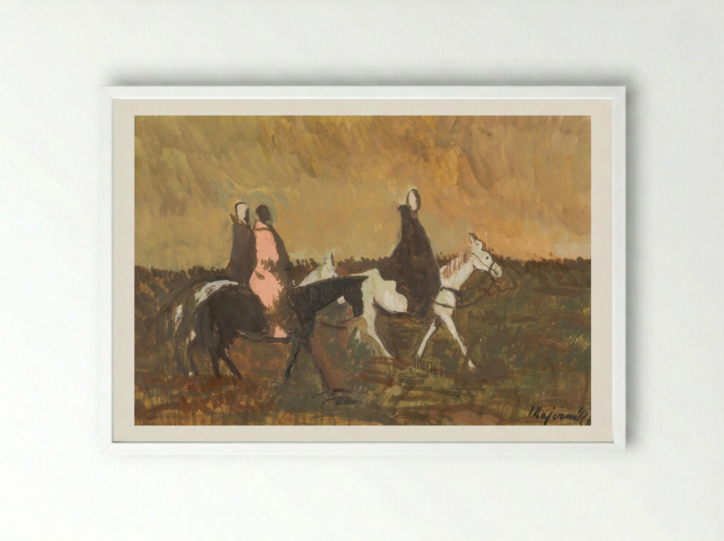 Three Riders in a Landscape - Cyprián Majerník - Framed Print White