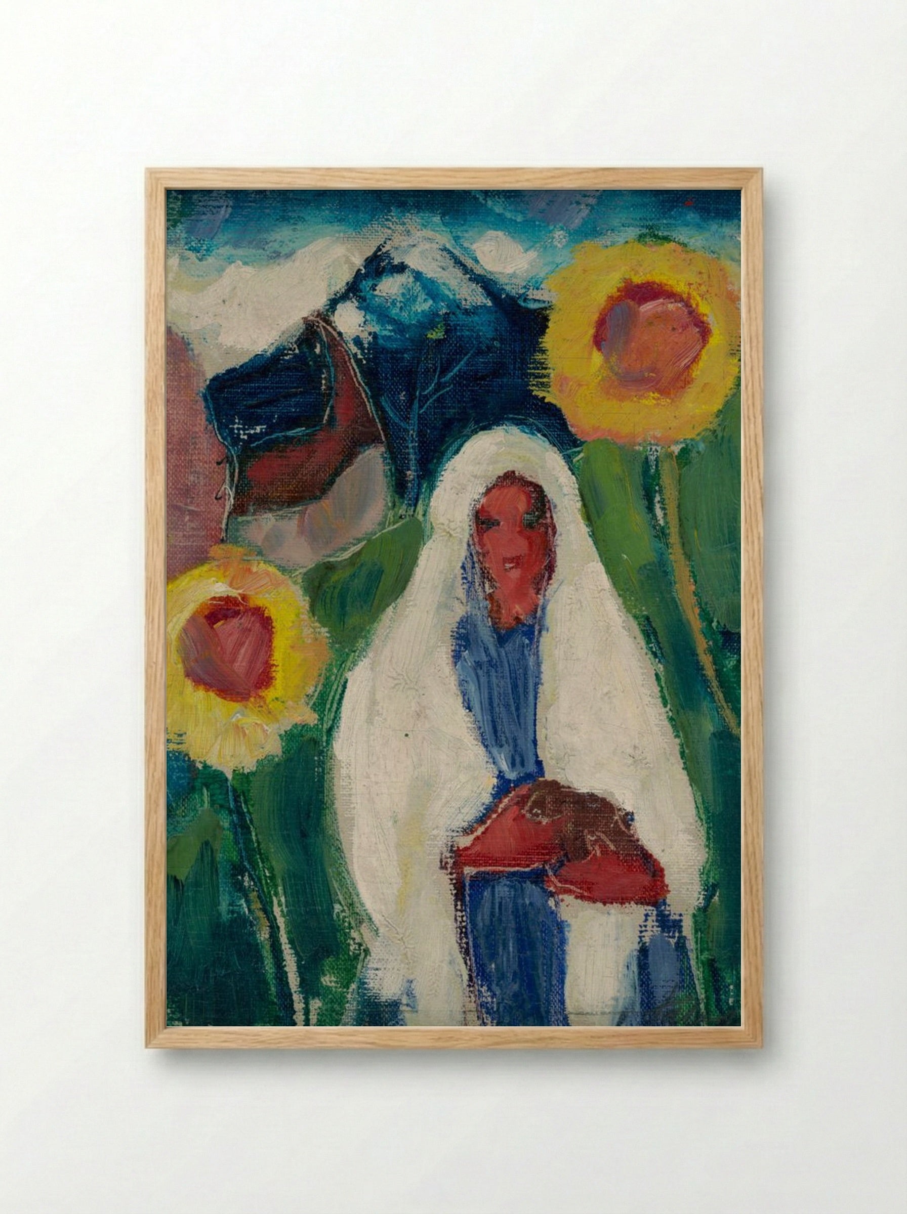 Sketch of a Woman Among Sunflowers - Zolo Palugyay - Framed Print Wood