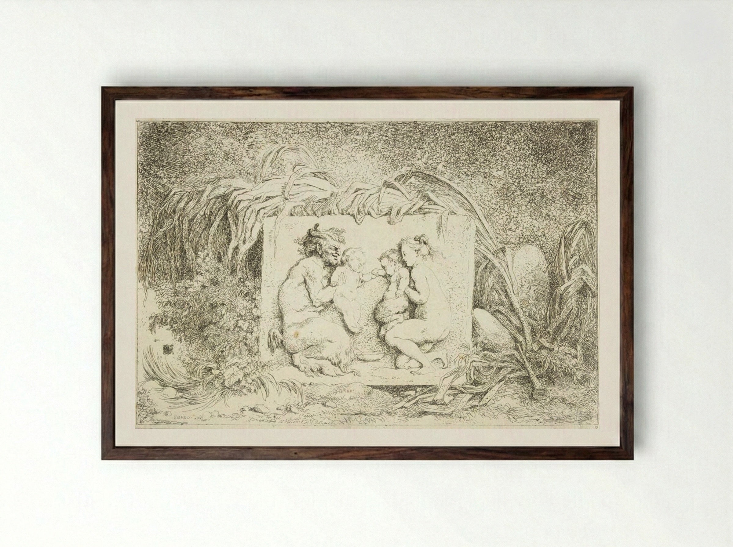 Plate Two: The Satyr's Family - Jean-Honoré Fragonard - Framed Print Dark Wood