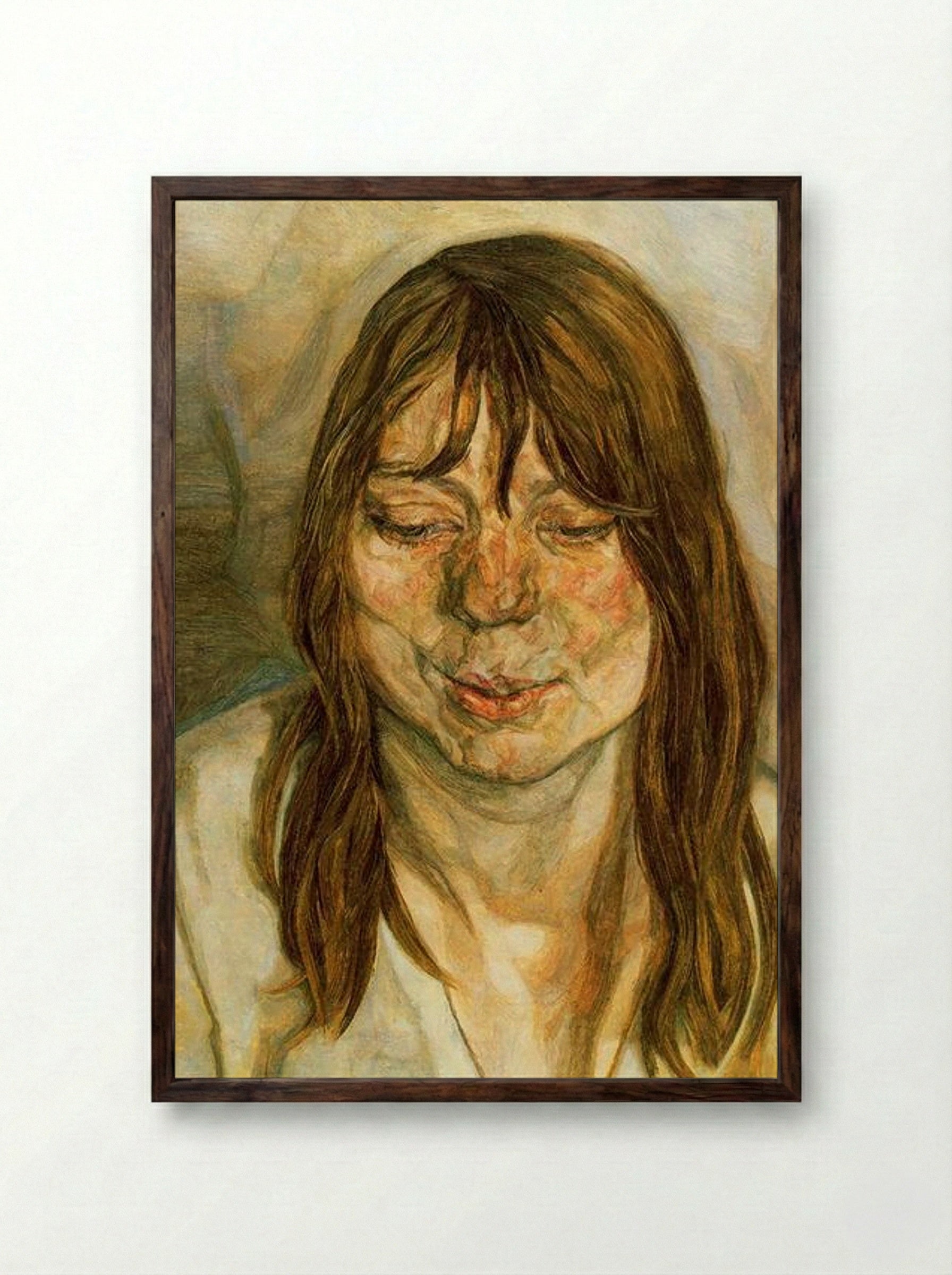 Woman Smiling - Lucian Freud - Framed Print Dark Wood
