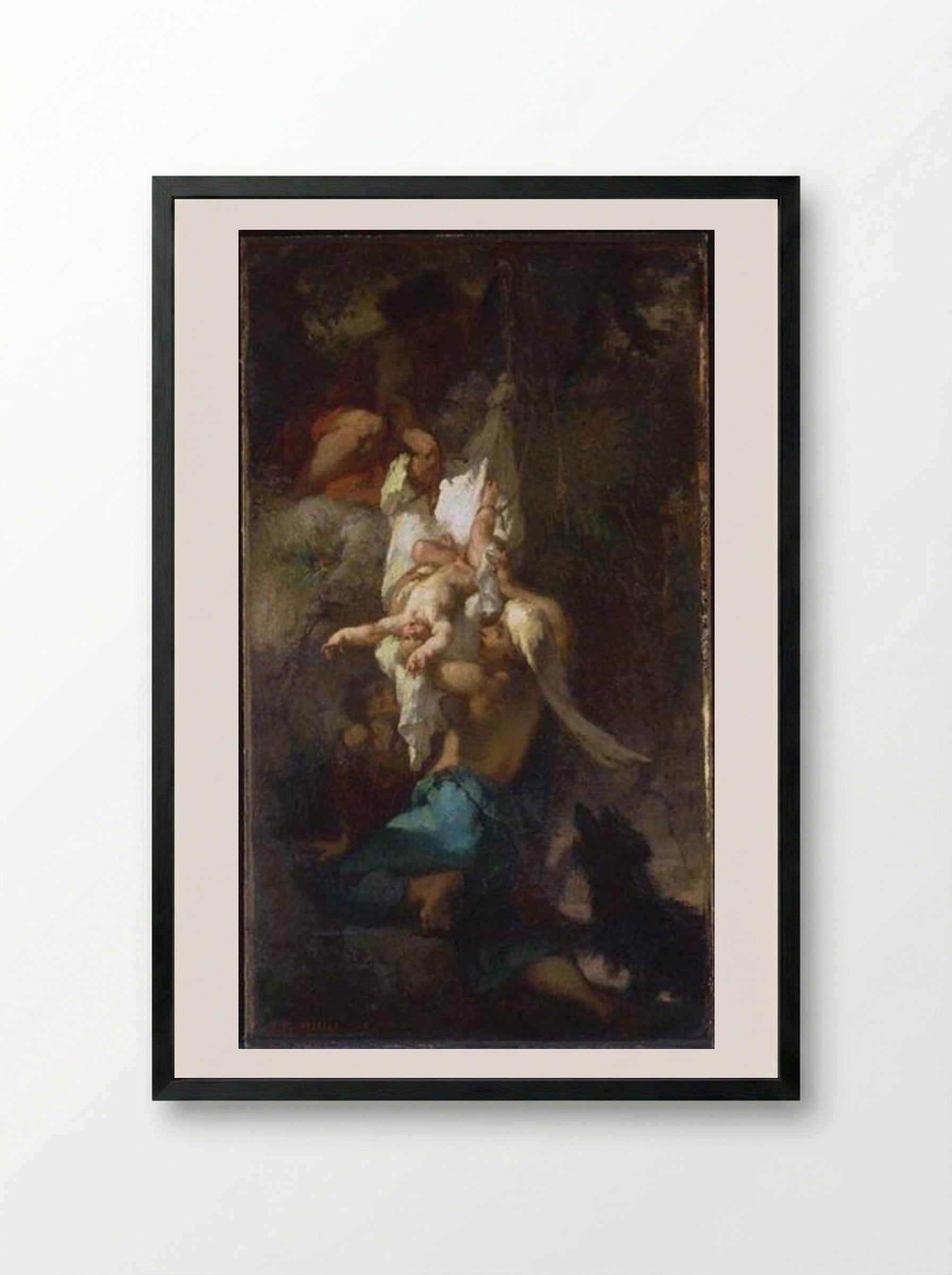 Oedipus Taken Down from the Tree - Jean-François Millet - Framed Print Black