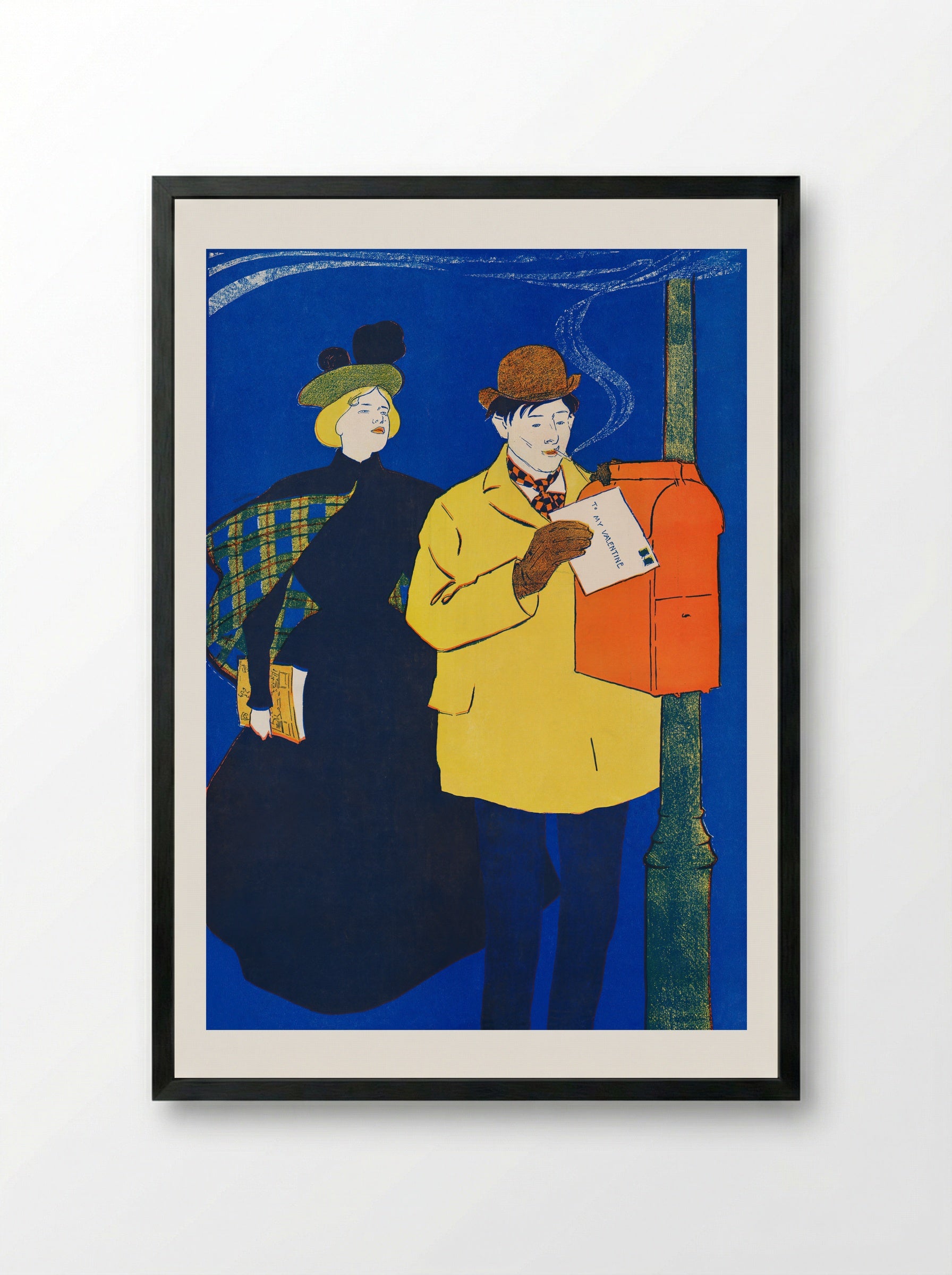 Man and Woman Sending Letter - Edward Penfield - Framed Print Black