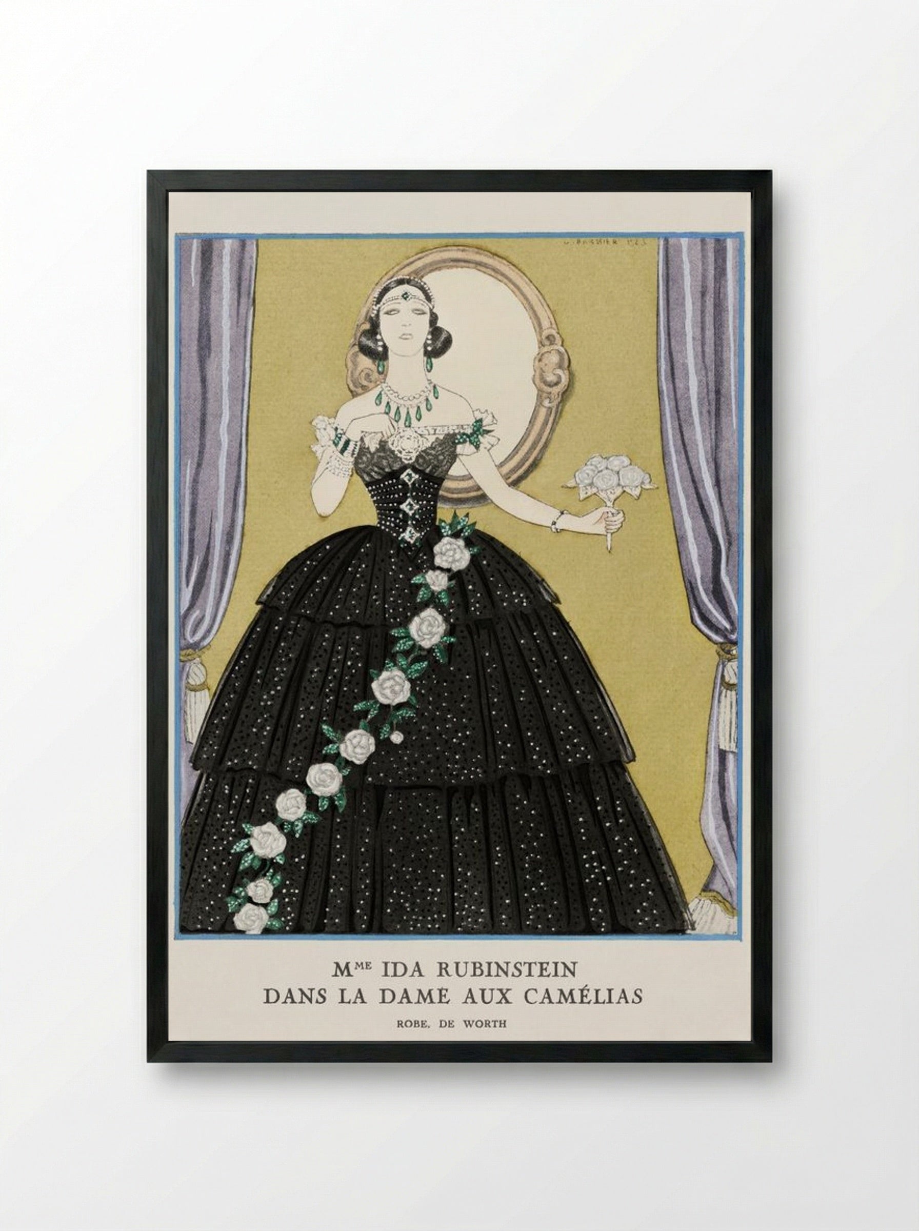 Mme Ida Rubinstein in La Dame aux Camélias - George Barbier - Framed Print Black