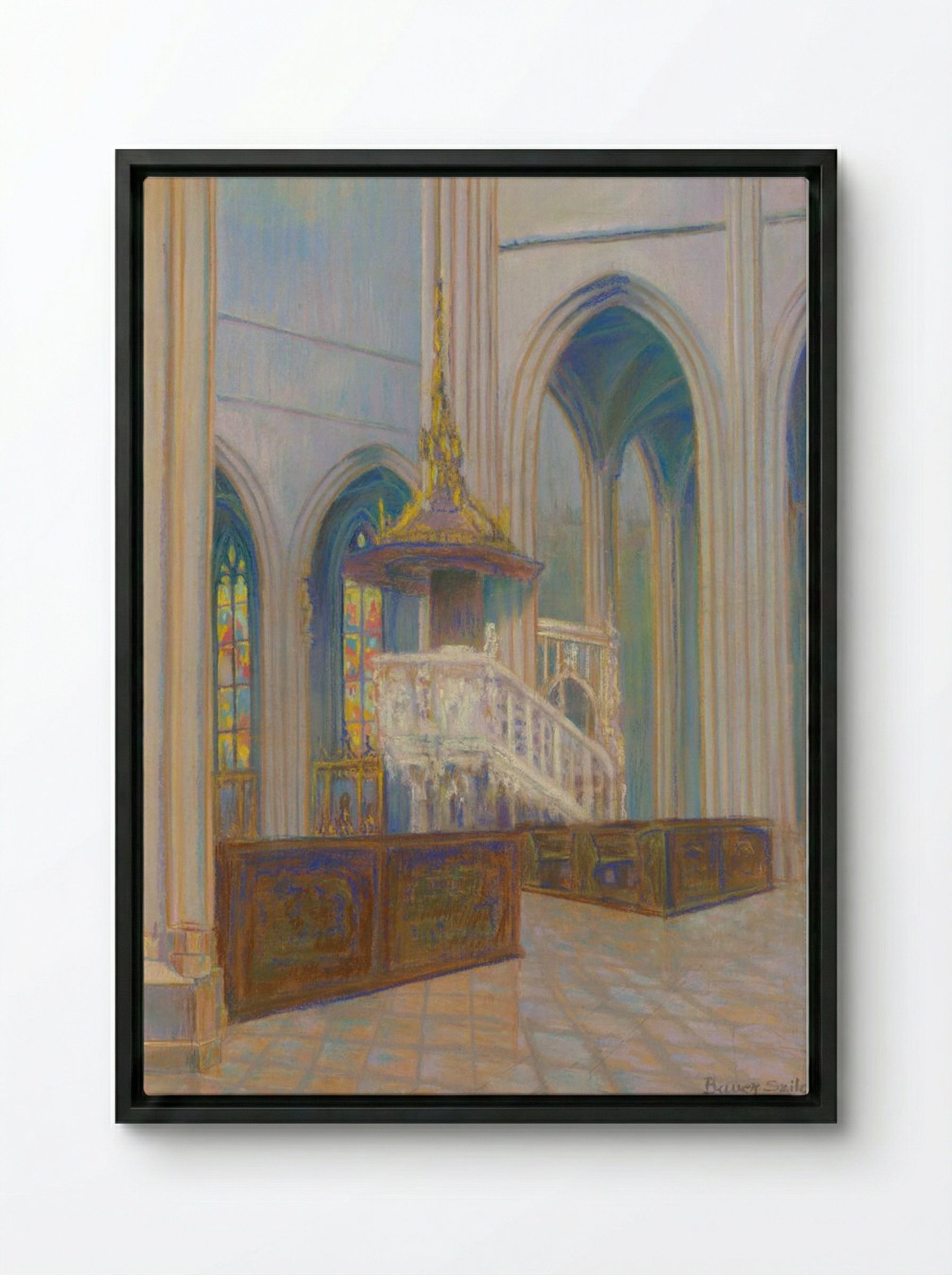 Cathedral Interior - Konstantin Bauer - Framed Canvas Black