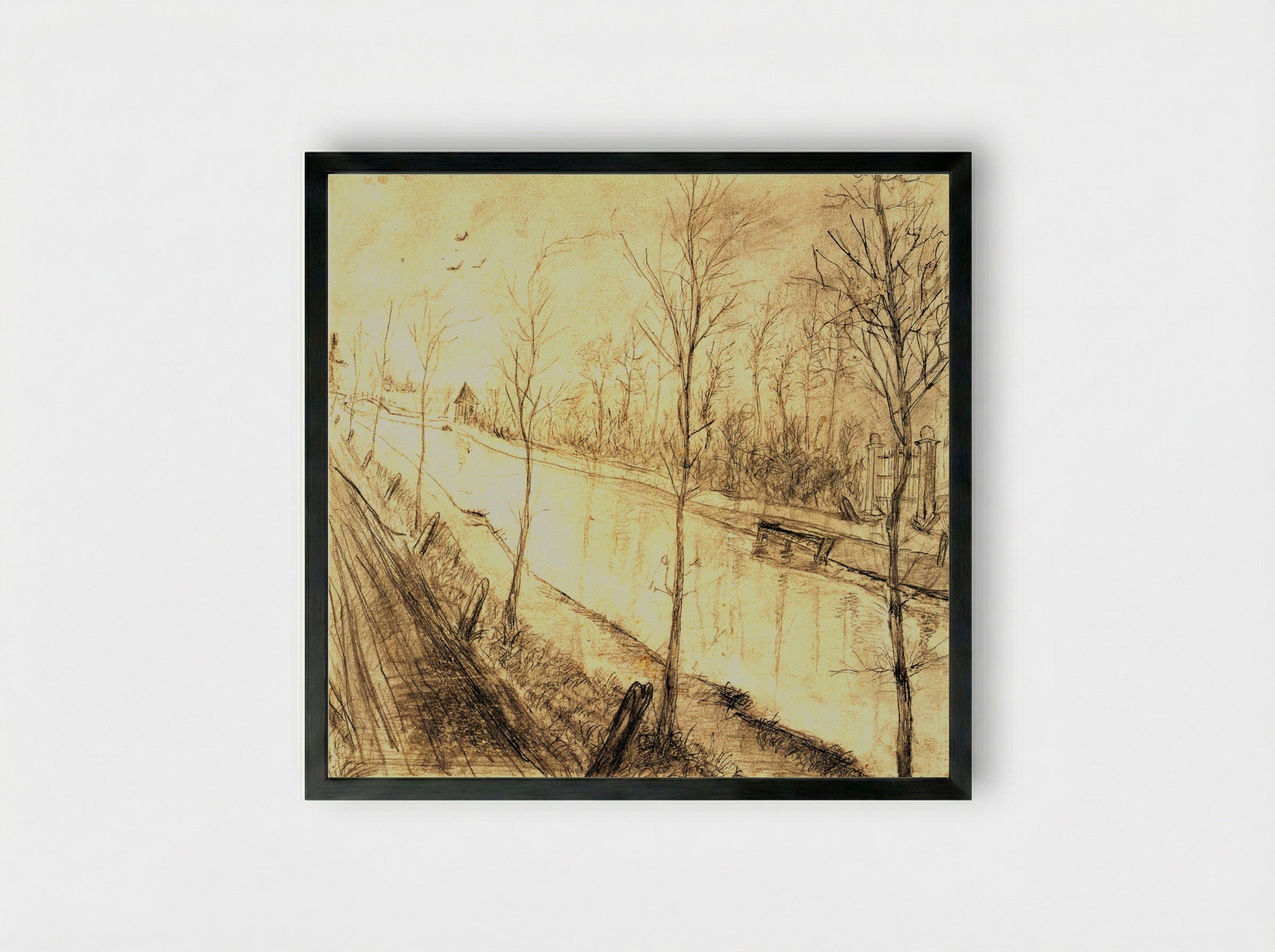 Canal with Trees - Vincent van Gogh - Framed Print Black