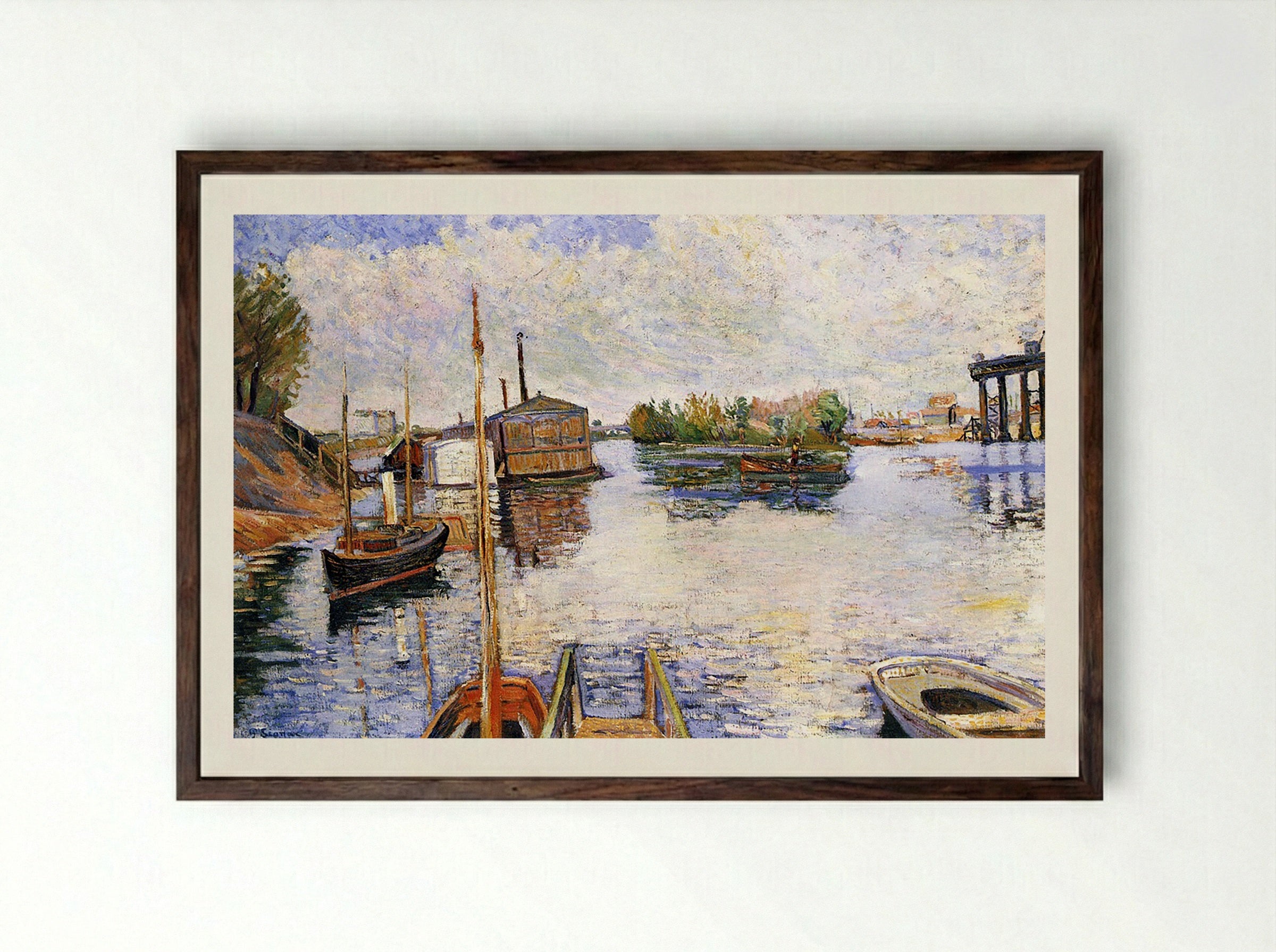 Paris, Ponton des Bains Bailet - Paul Signac - Framed Print Dark Wood