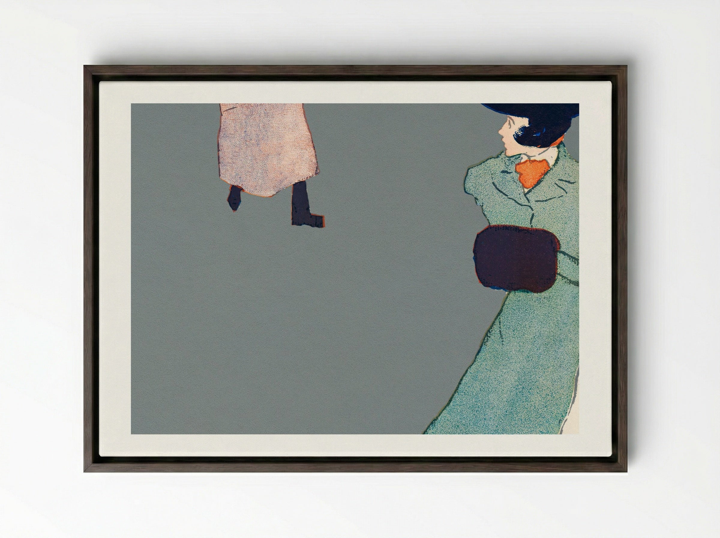Man and Woman on Street - Edward Penfield - Framed Canvas Dark Wood