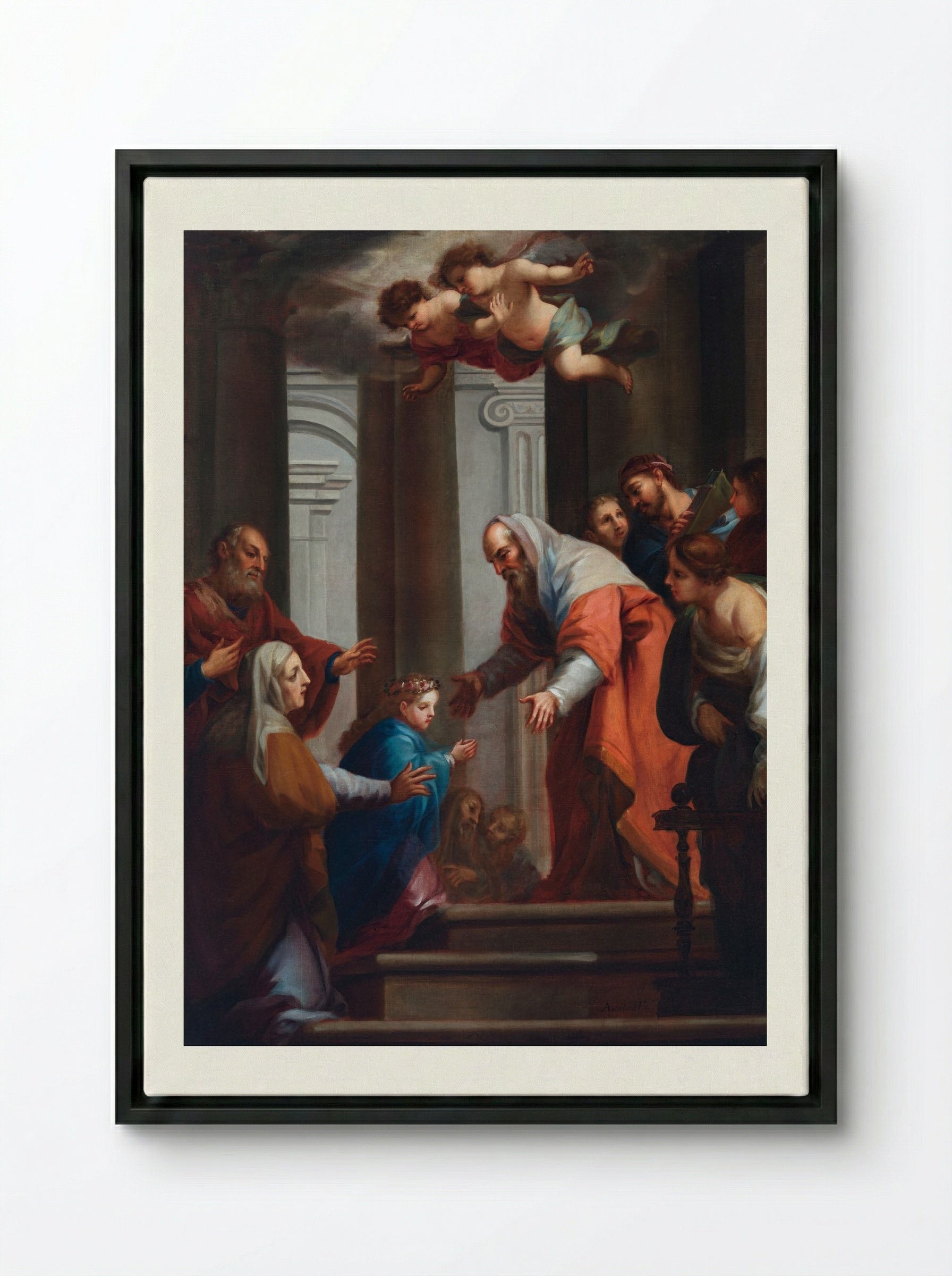 The Presentation of the Virgin in the Temple - Juan Francisco de Aguilera - Framed Canvas Black