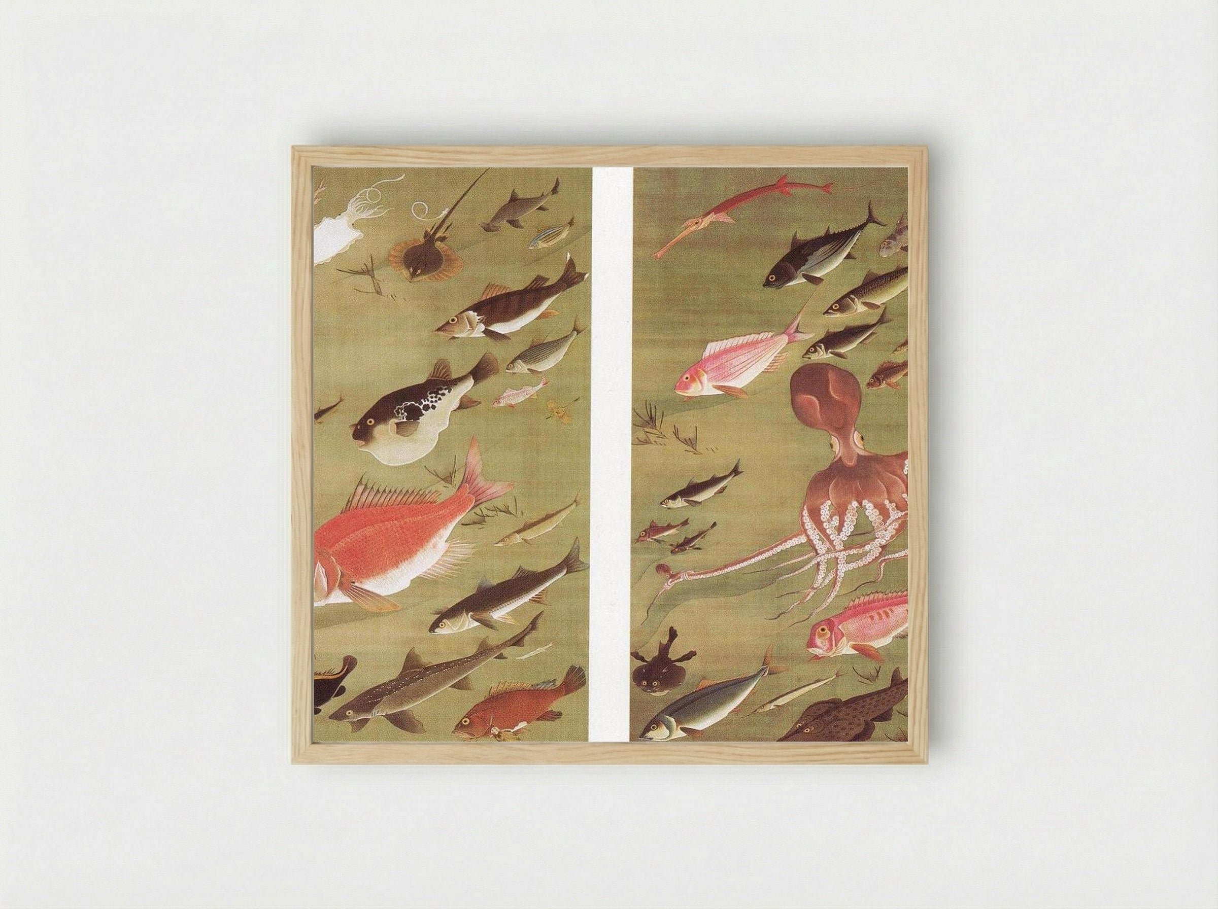 Octopus and Fish - Itō Jakuchū - Framed Print Wood