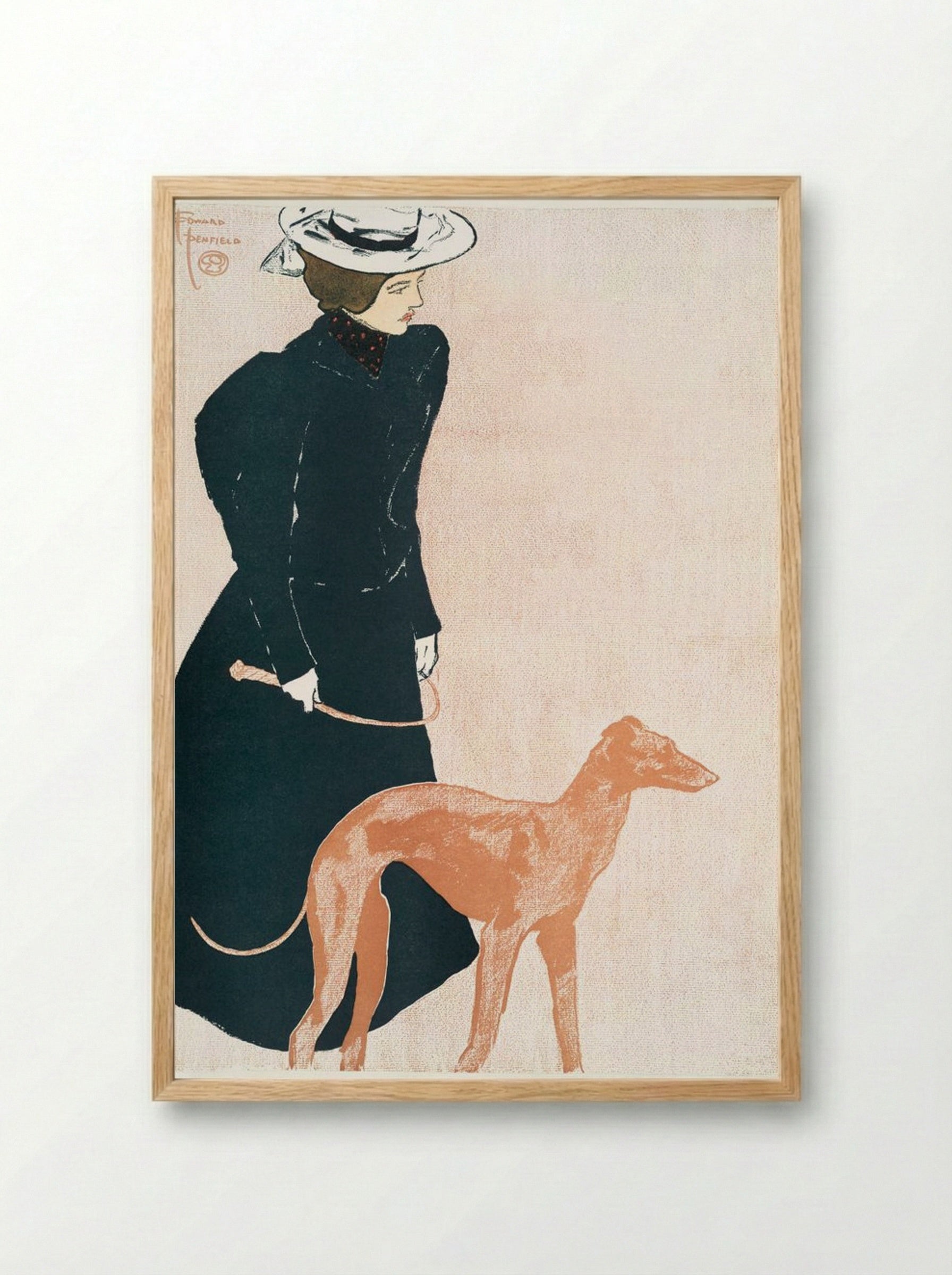 Woman with Greyhound - Edward Penfield - Framed Print Wood