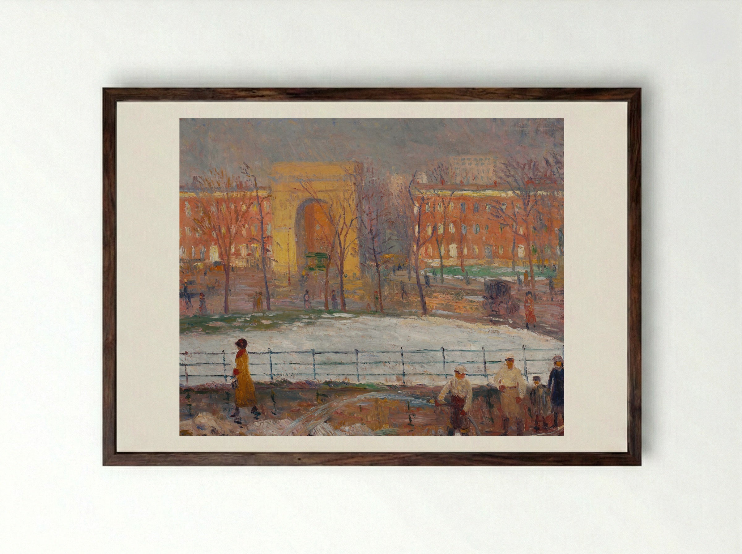 Street Cleaners, Washington Square - William James Glackens - Framed Print Dark Wood