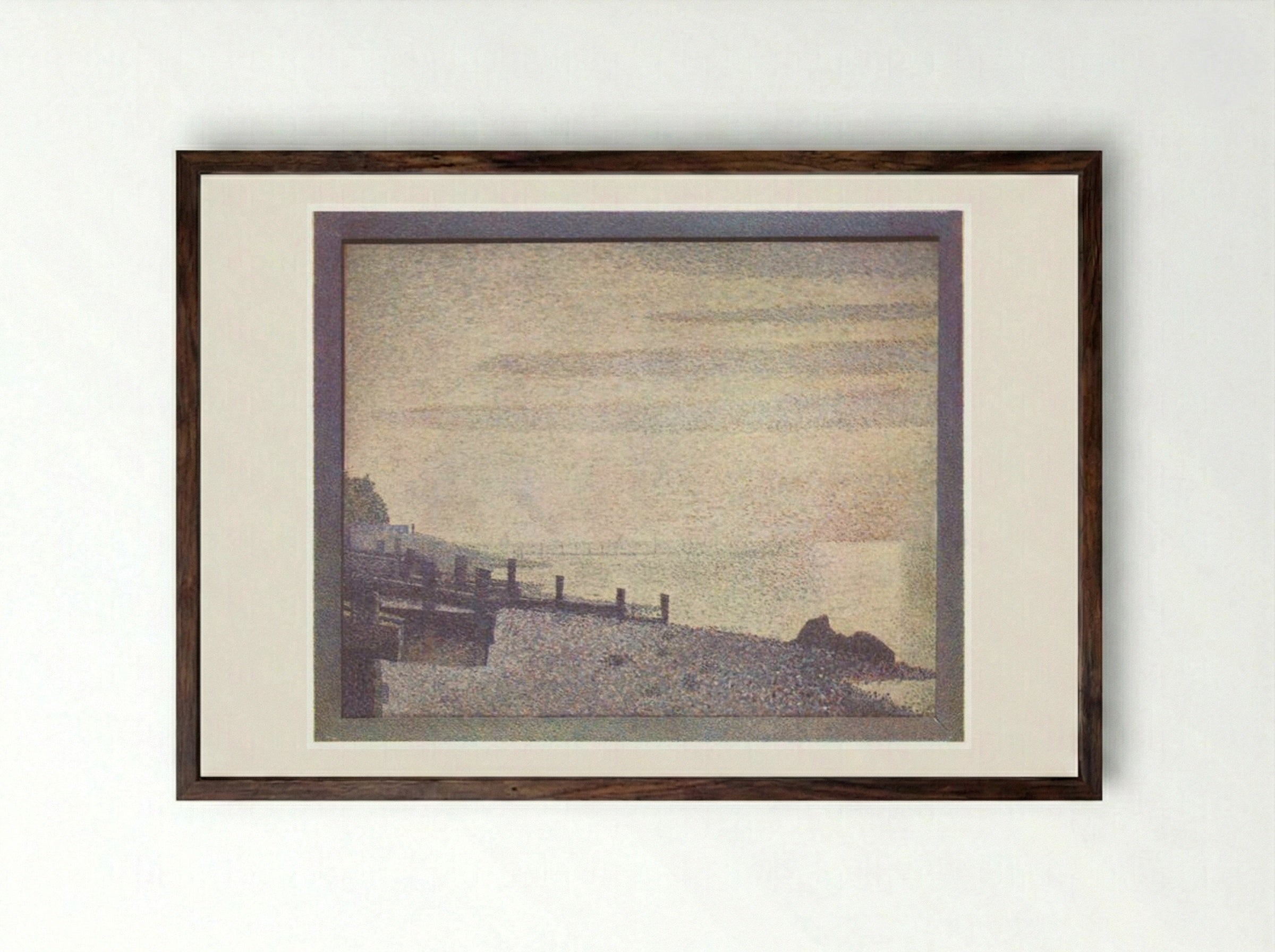 Mouth of the Seine at Honfleur, evening - Georges Seurat - Framed Print Dark Wood