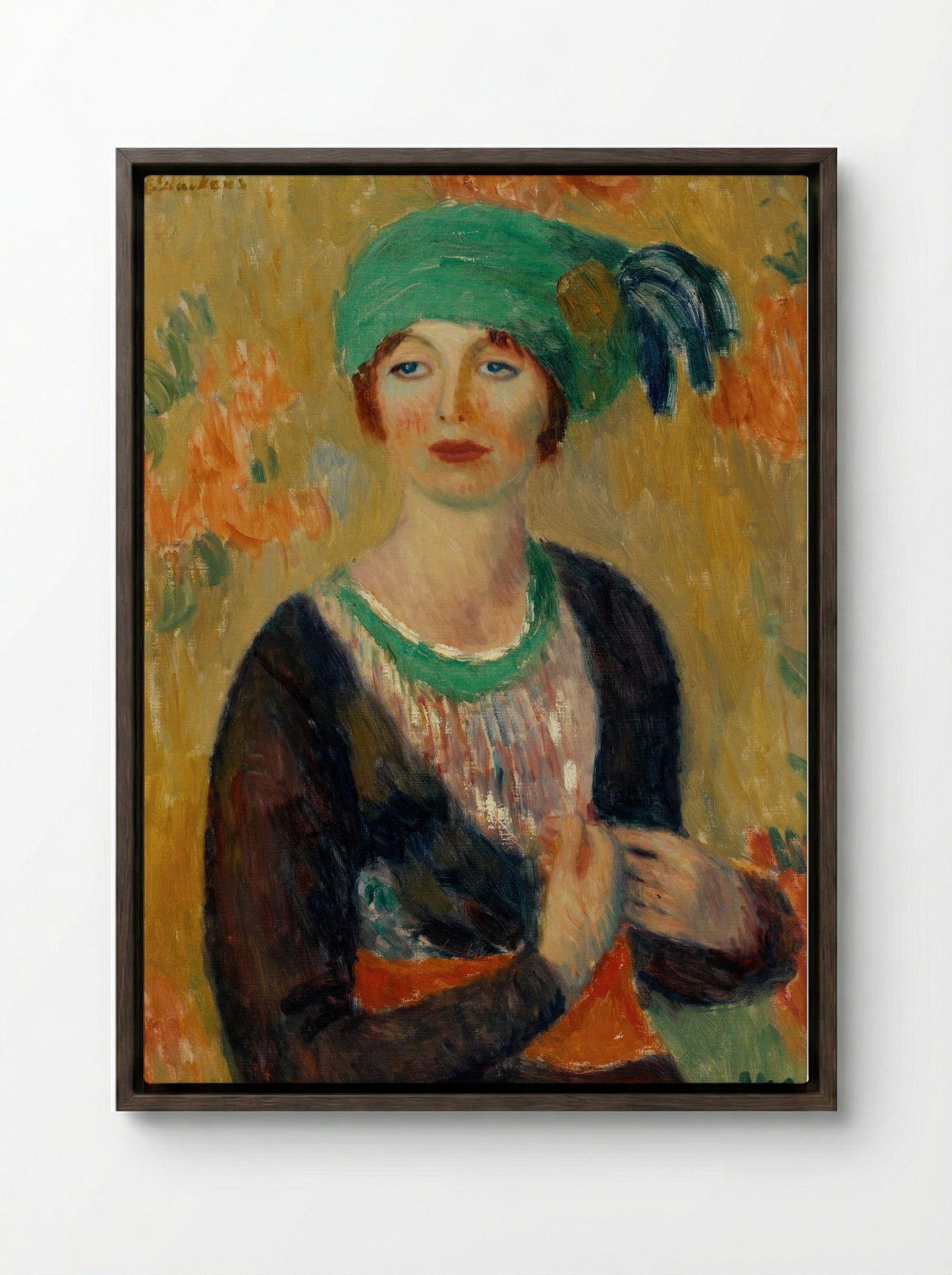 Girl in Green Turban - William James Glackens - Framed Canvas Dark Wood