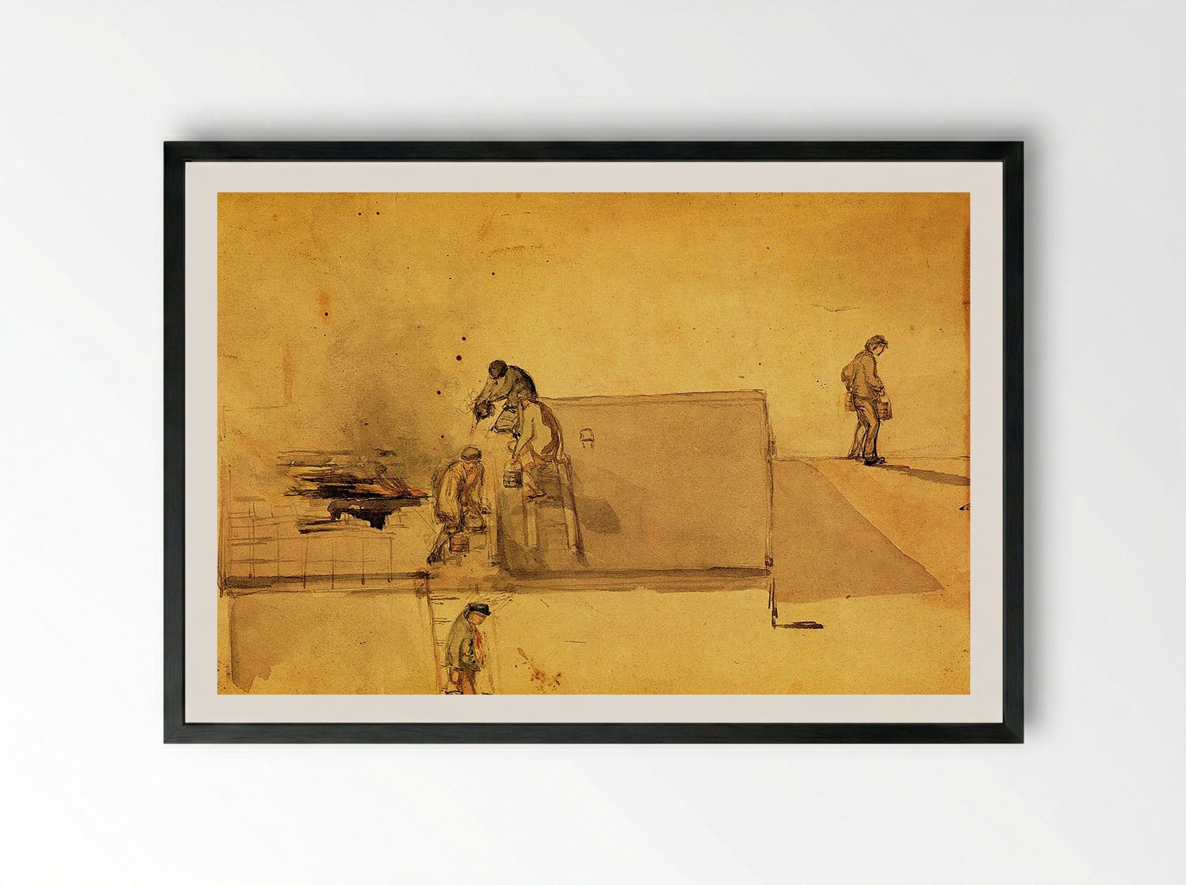 A Fire at Pomfret - Fine Art Print - Framed Print Black