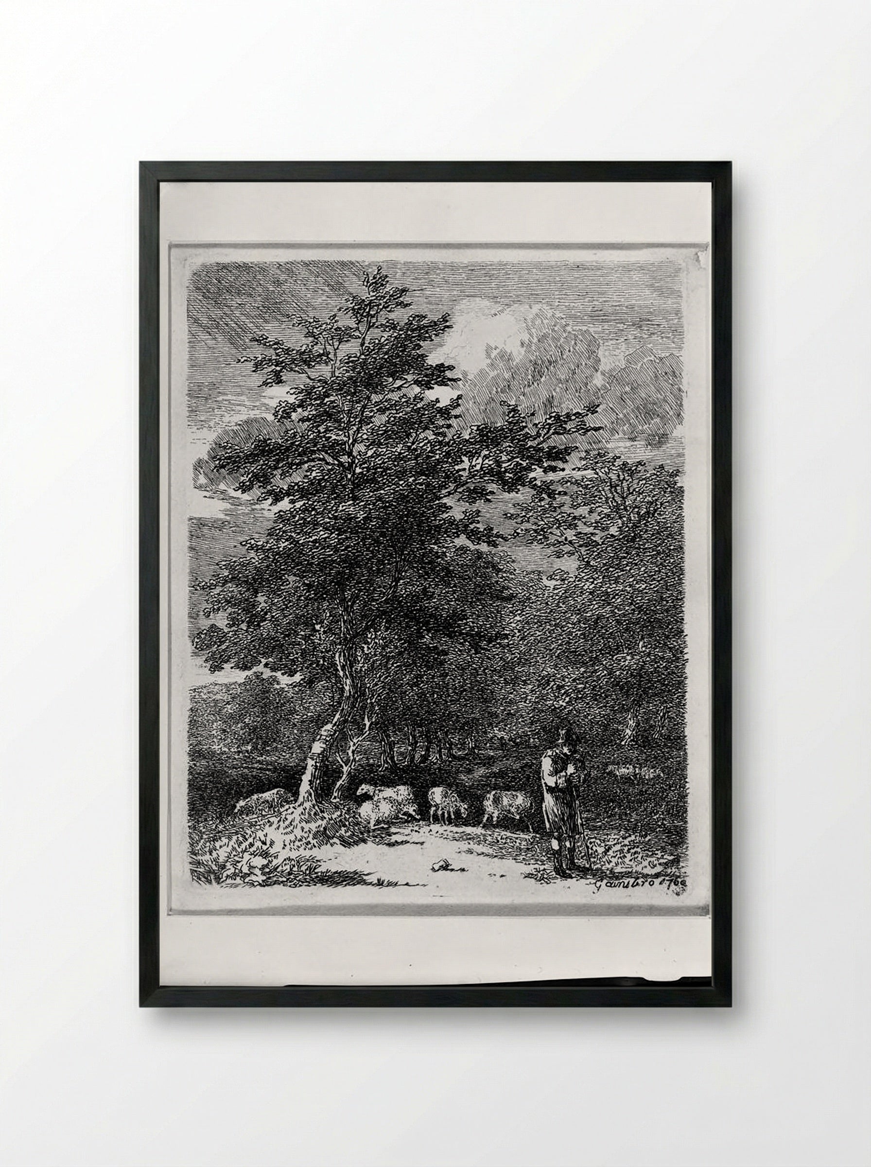 Landscape with Shepherd Watching his Sheep - Thomas Gainsborough - Framed Print Black