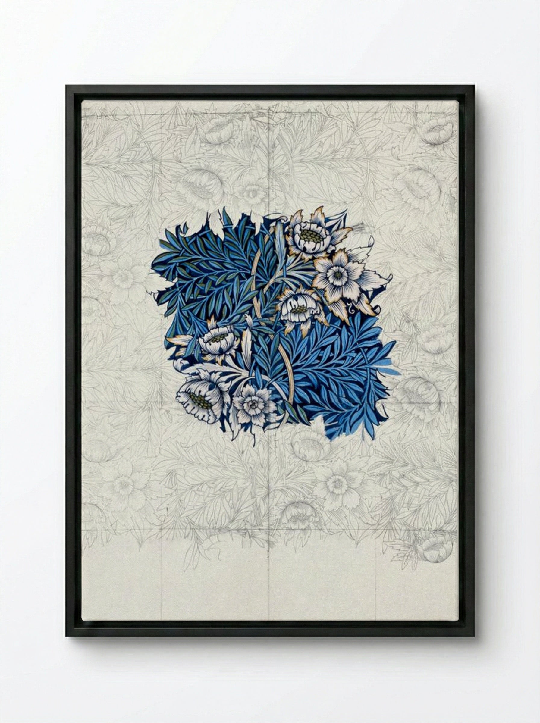 Study for 'Tulip and Willow' - William Morris - Framed Canvas Black