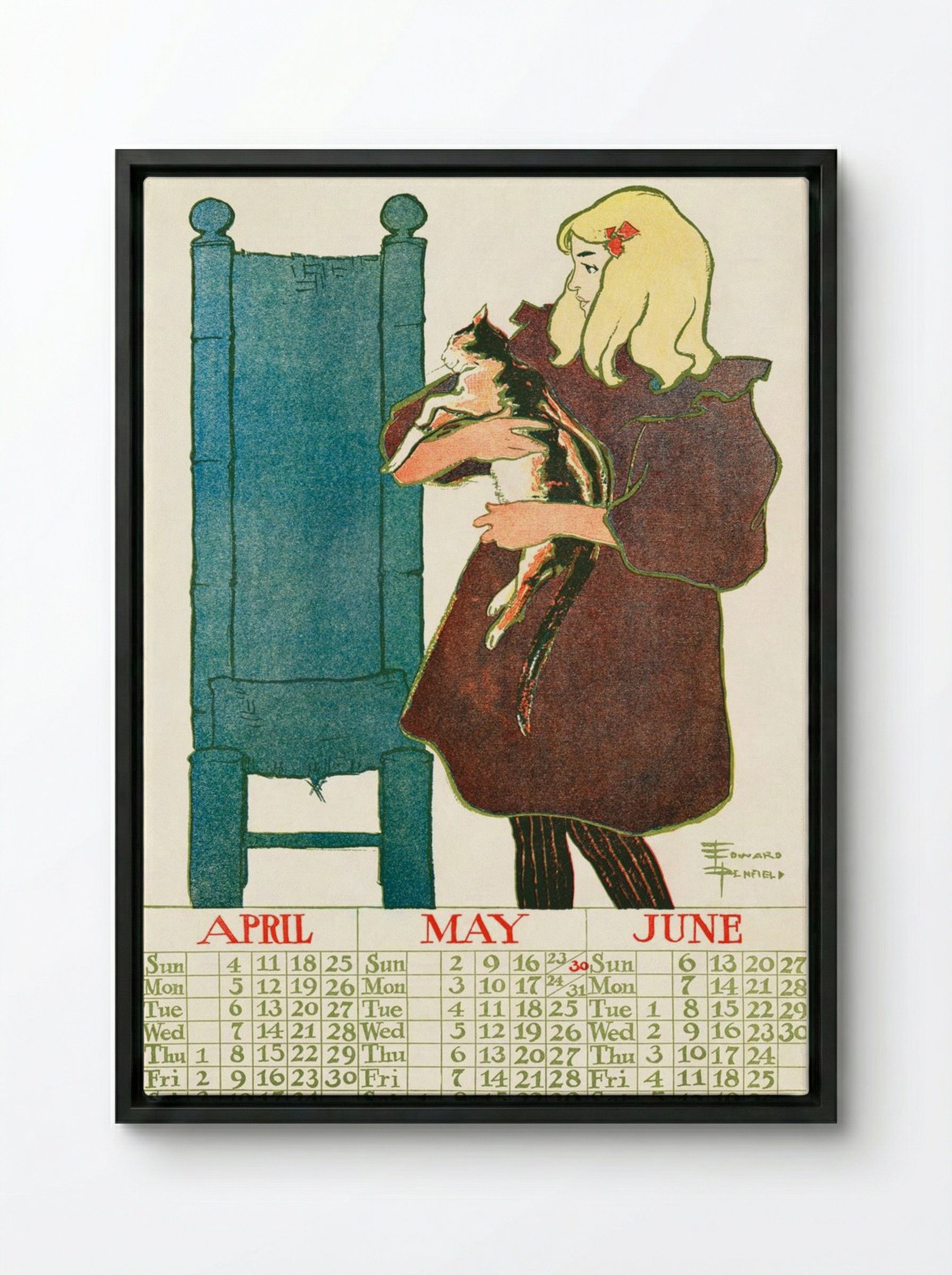 Vintage Calendar, 1897 - Edward Penfield - Framed Canvas Black