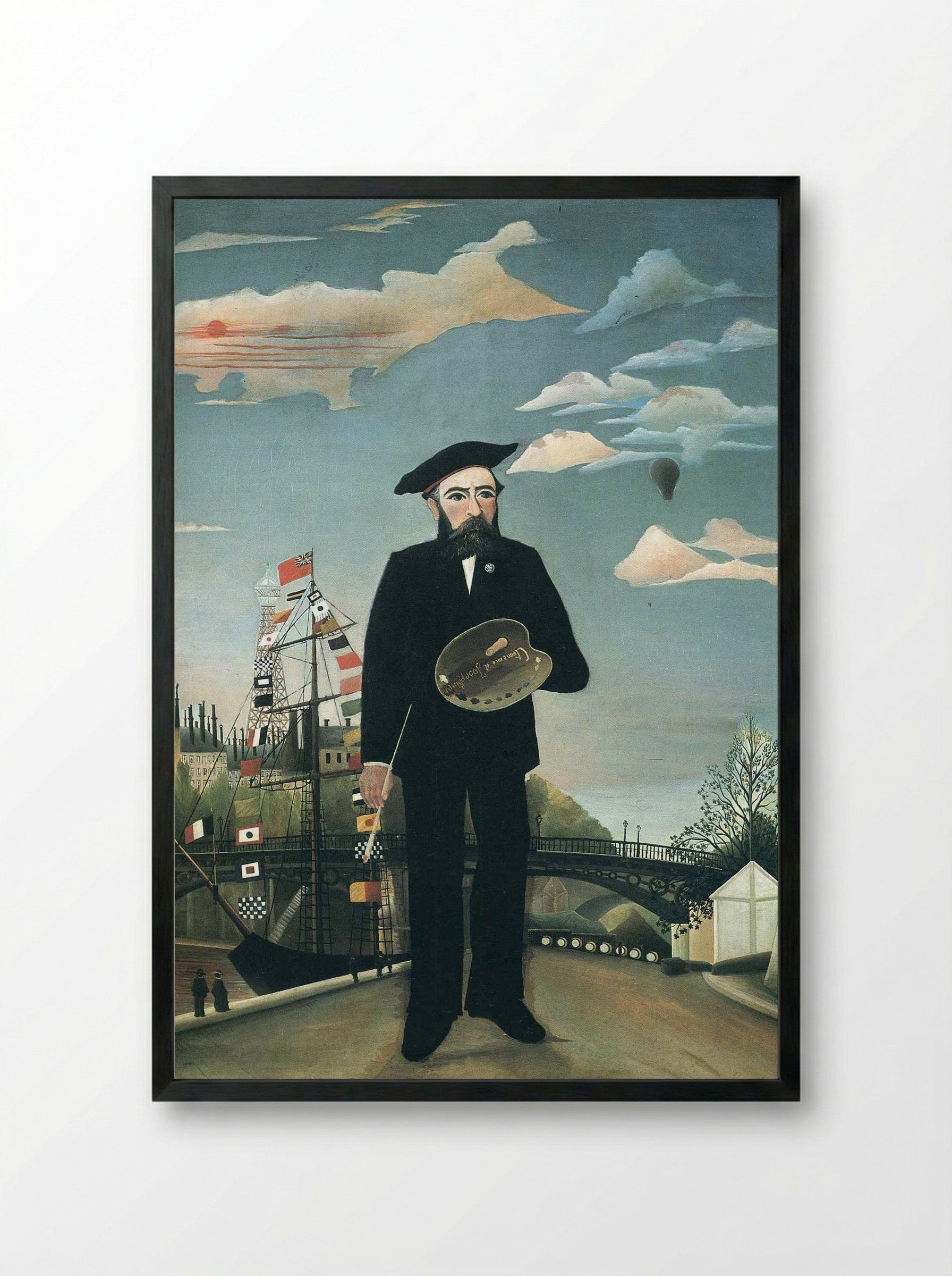 Self-Portrait with Palette - Henri Rousseau - Framed Print Black
