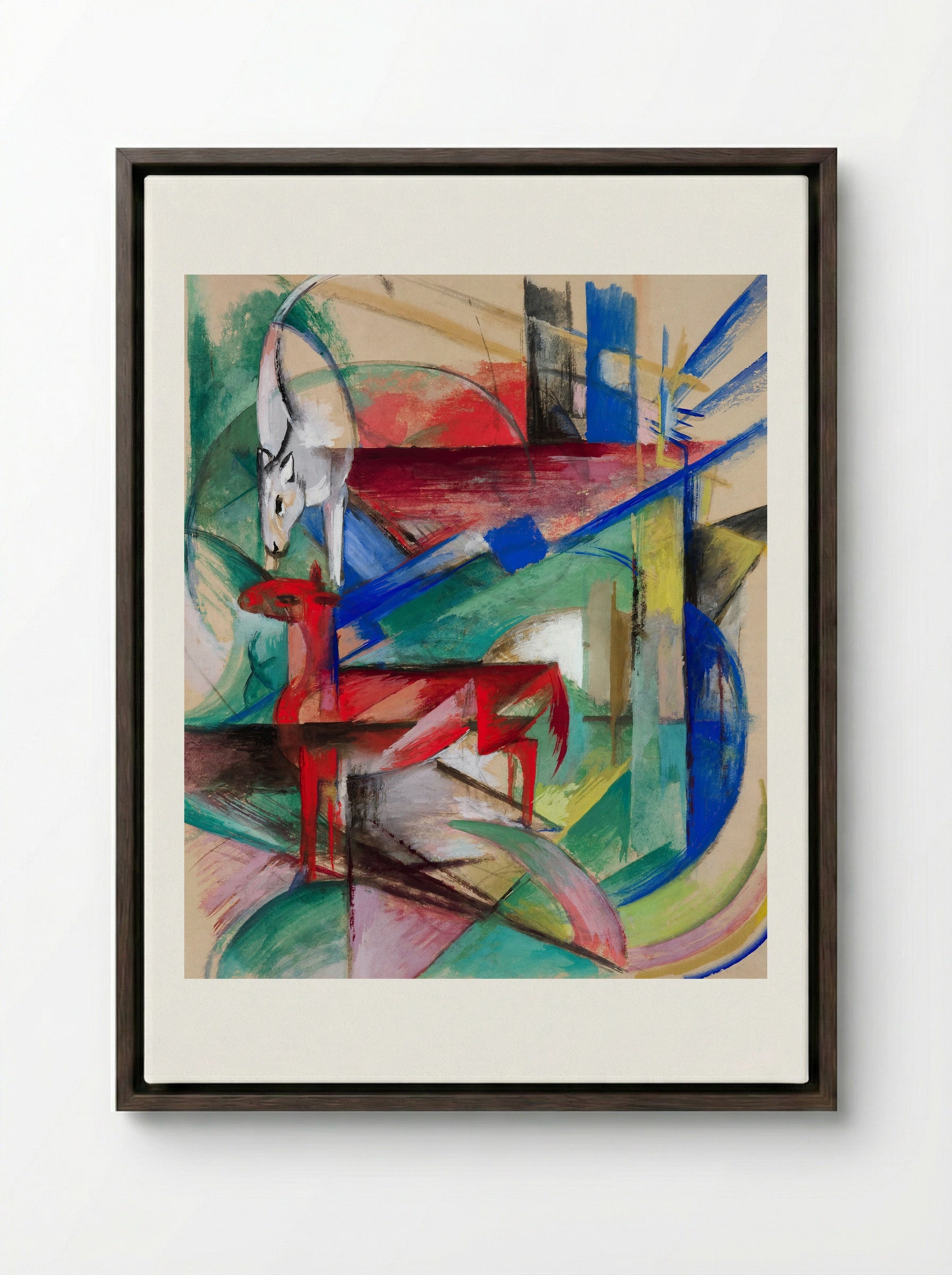 Landscape with Animals - Franz Marc - Framed Canvas Dark Wood