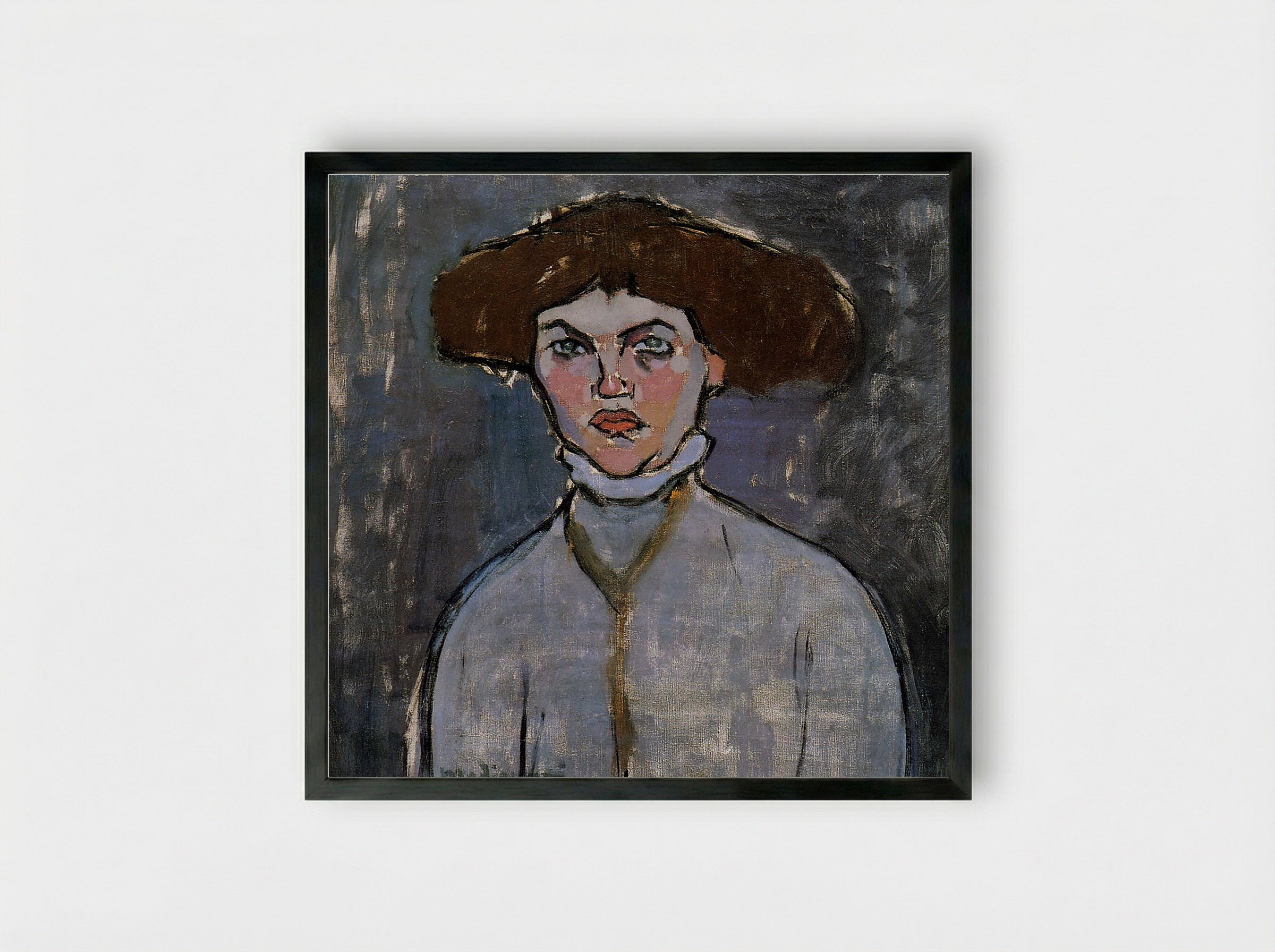 Head of a Young Woman - Amedeo Modigliani - Framed Print Black