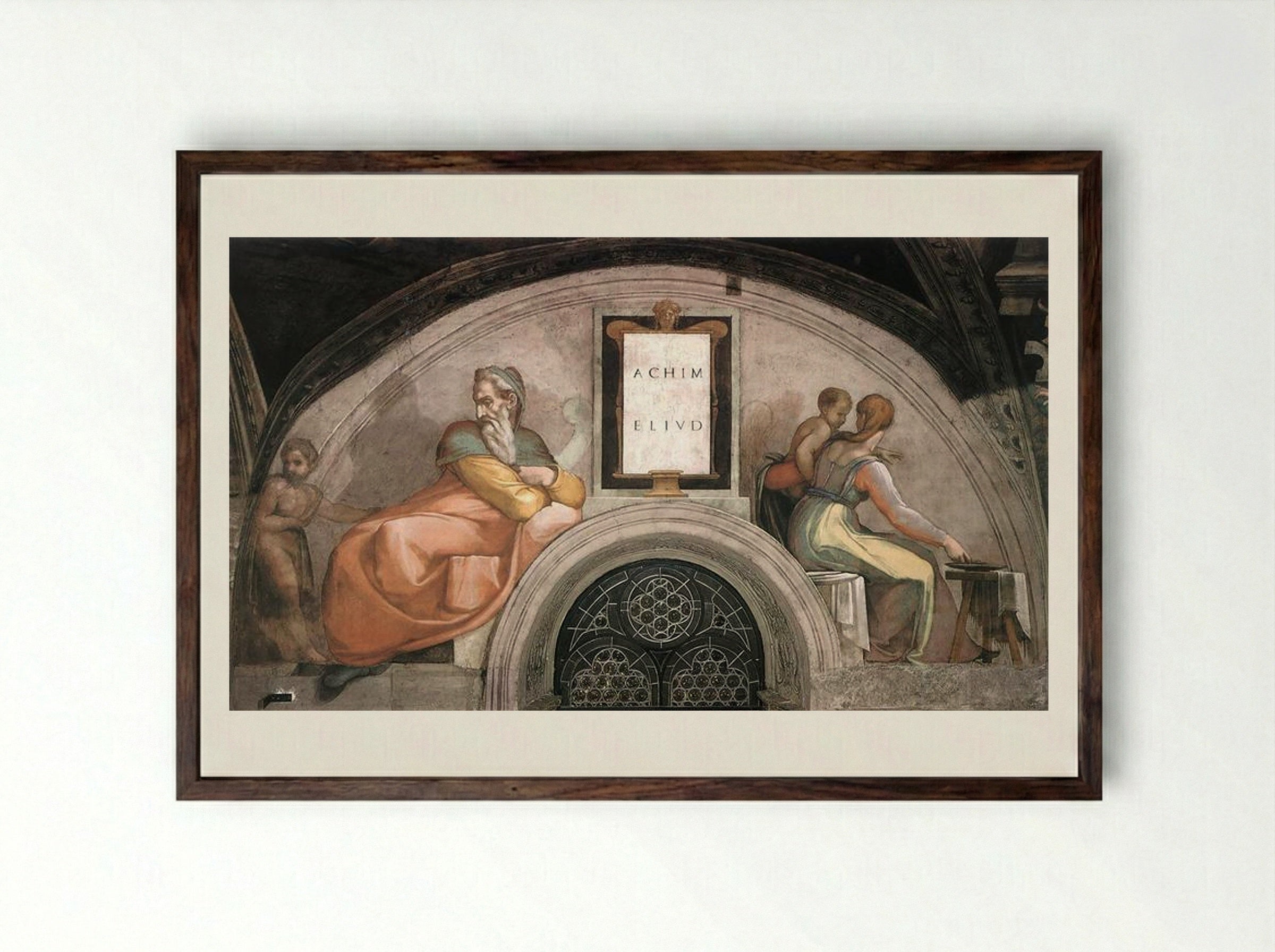The Ancestors of Christ: Achim, Eliud - Michelangelo - Framed Print Dark Wood