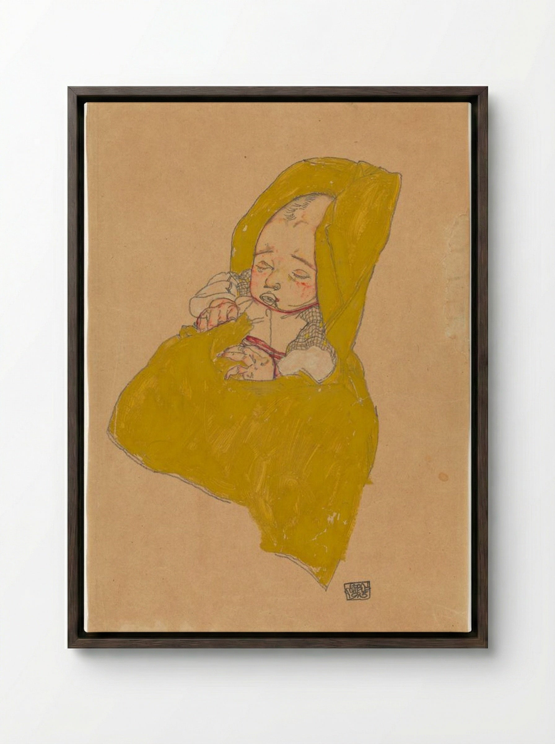 Infant in Swaddling Clothes - Egon Schiele - Framed Canvas Dark Wood
