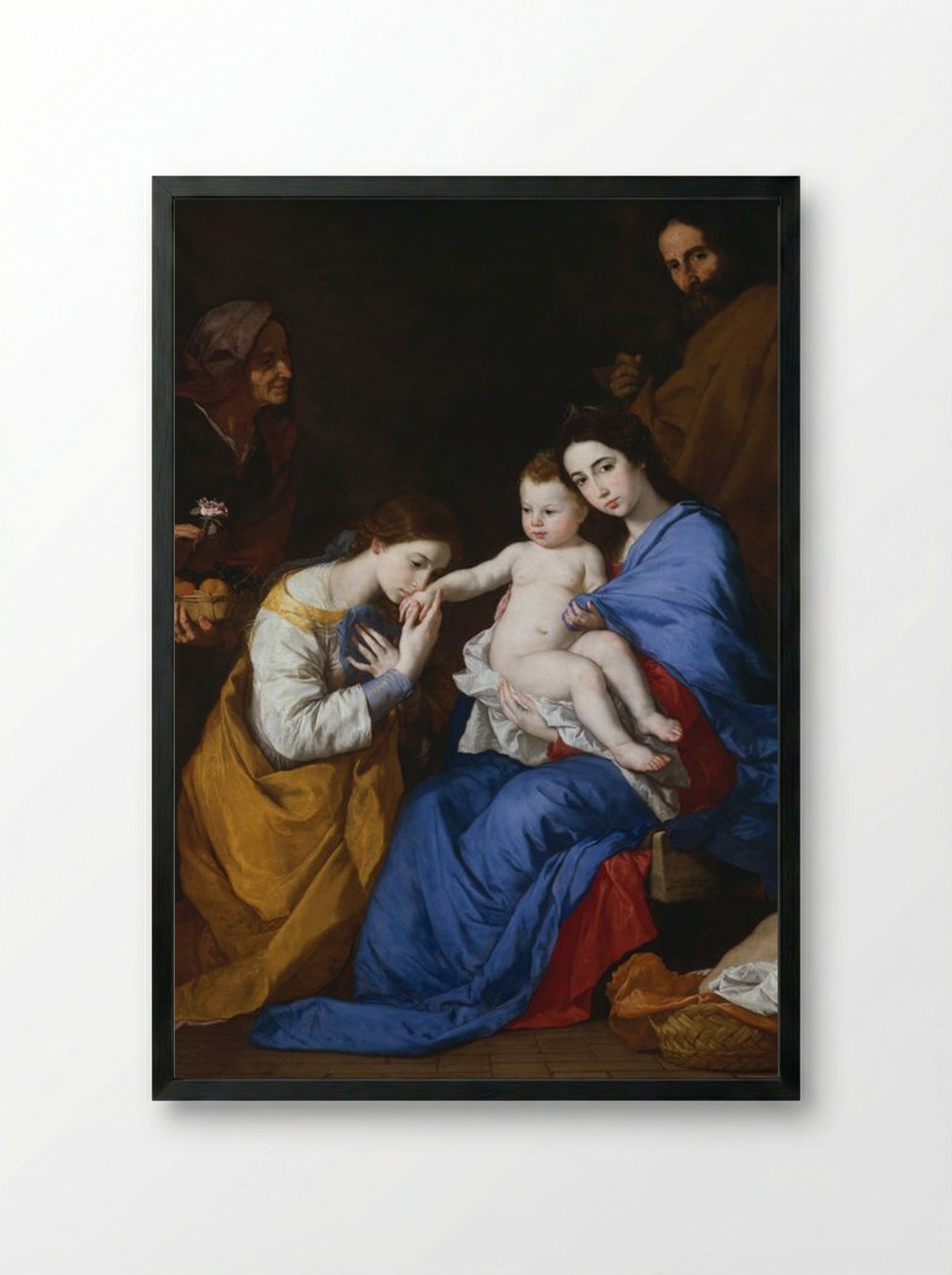The Holy Family with Saints Anne and Catherine of Alexandria - Jusepe de Ribera - Framed Print Black