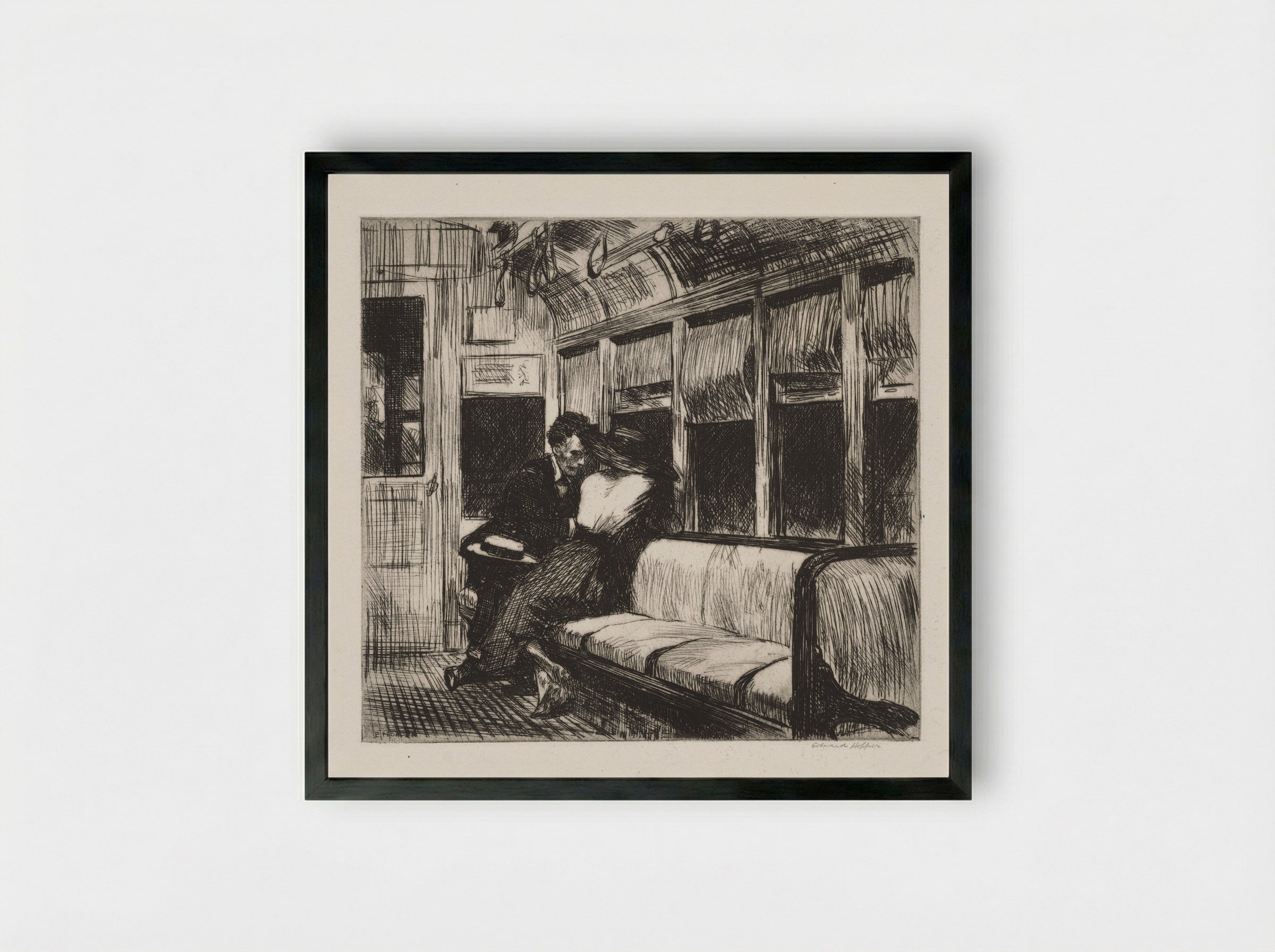 Night, the "L" Train - Edward Hopper - Framed Print Black