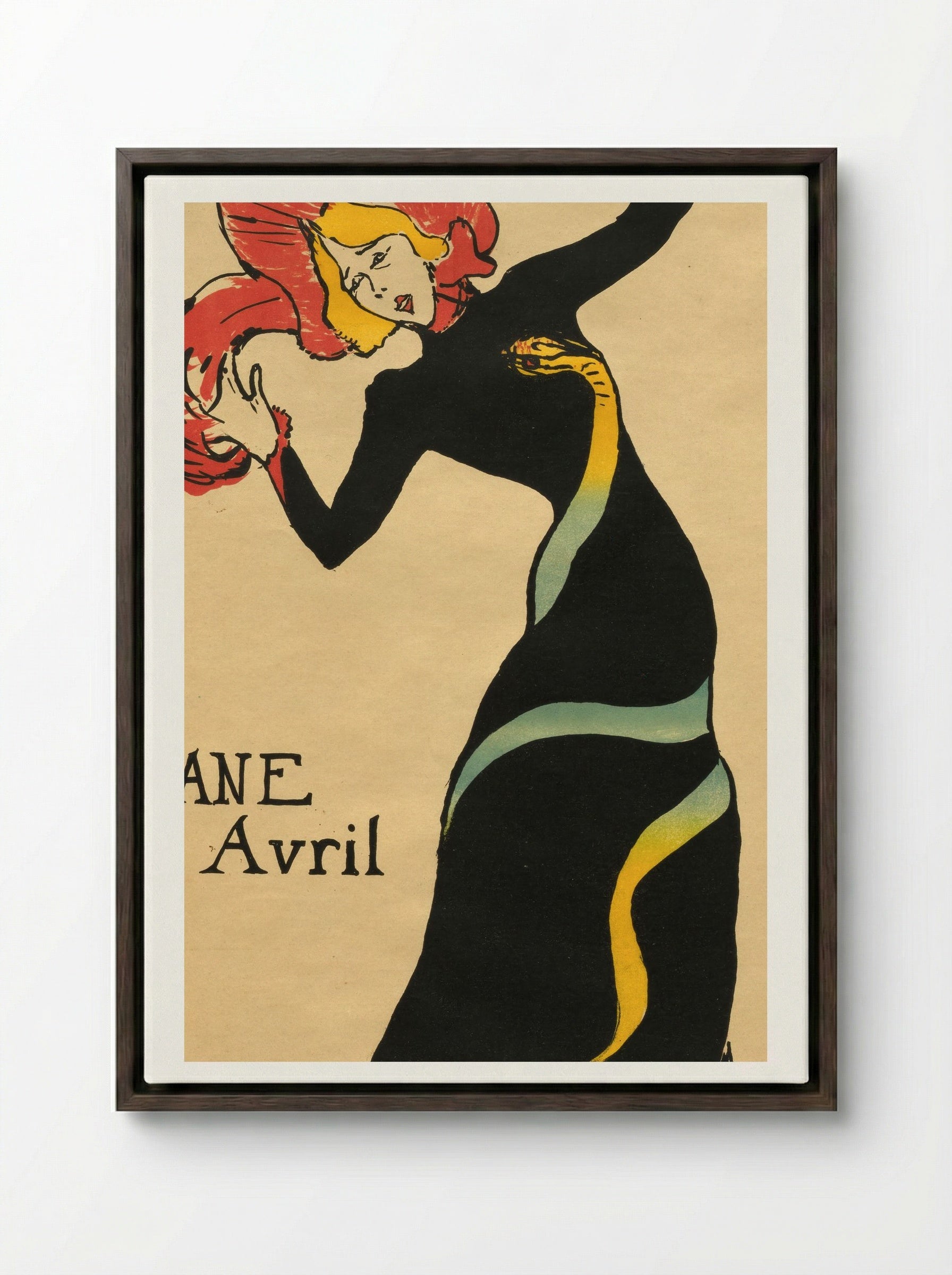 Jane Avril - Henri de Toulouse-Lautrec - Framed Canvas Dark Wood