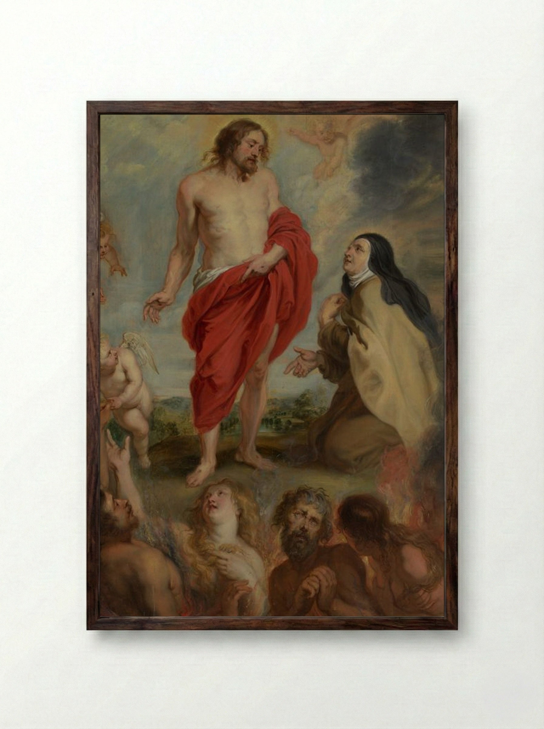 Saint Teresa of Ávila Interceding for Souls in Purgatory - Peter Paul Rubens - Framed Print Dark Wood