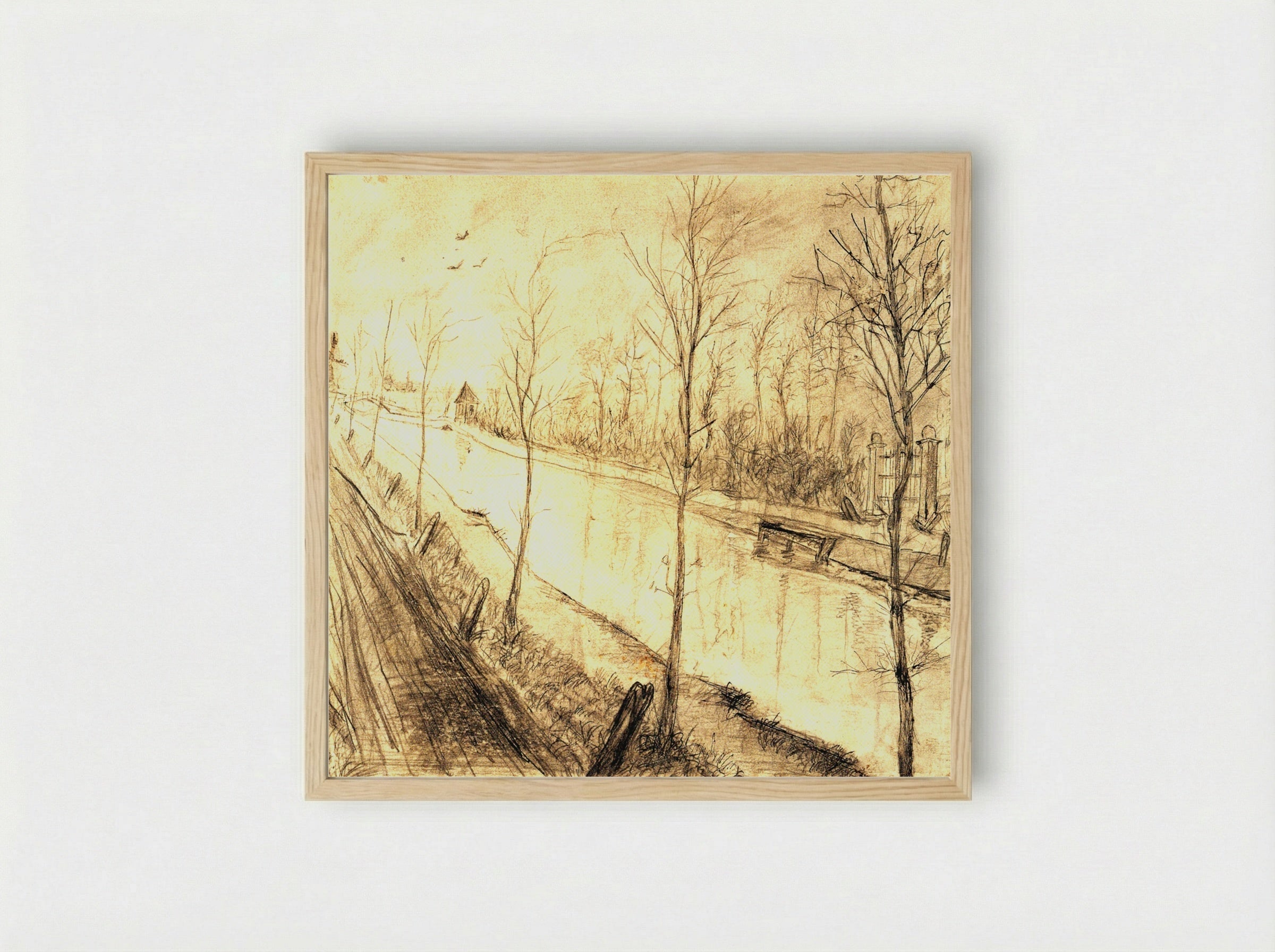 Canal with Trees - Vincent van Gogh - Framed Print Wood