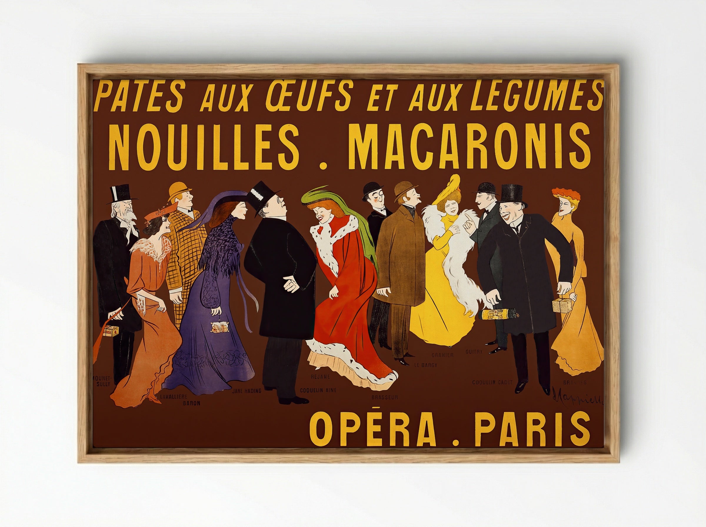 Célébrités tenant des paquets de pâtes (Opera, Paris) - Leonetto Cappiello - Framed Canvas Wood