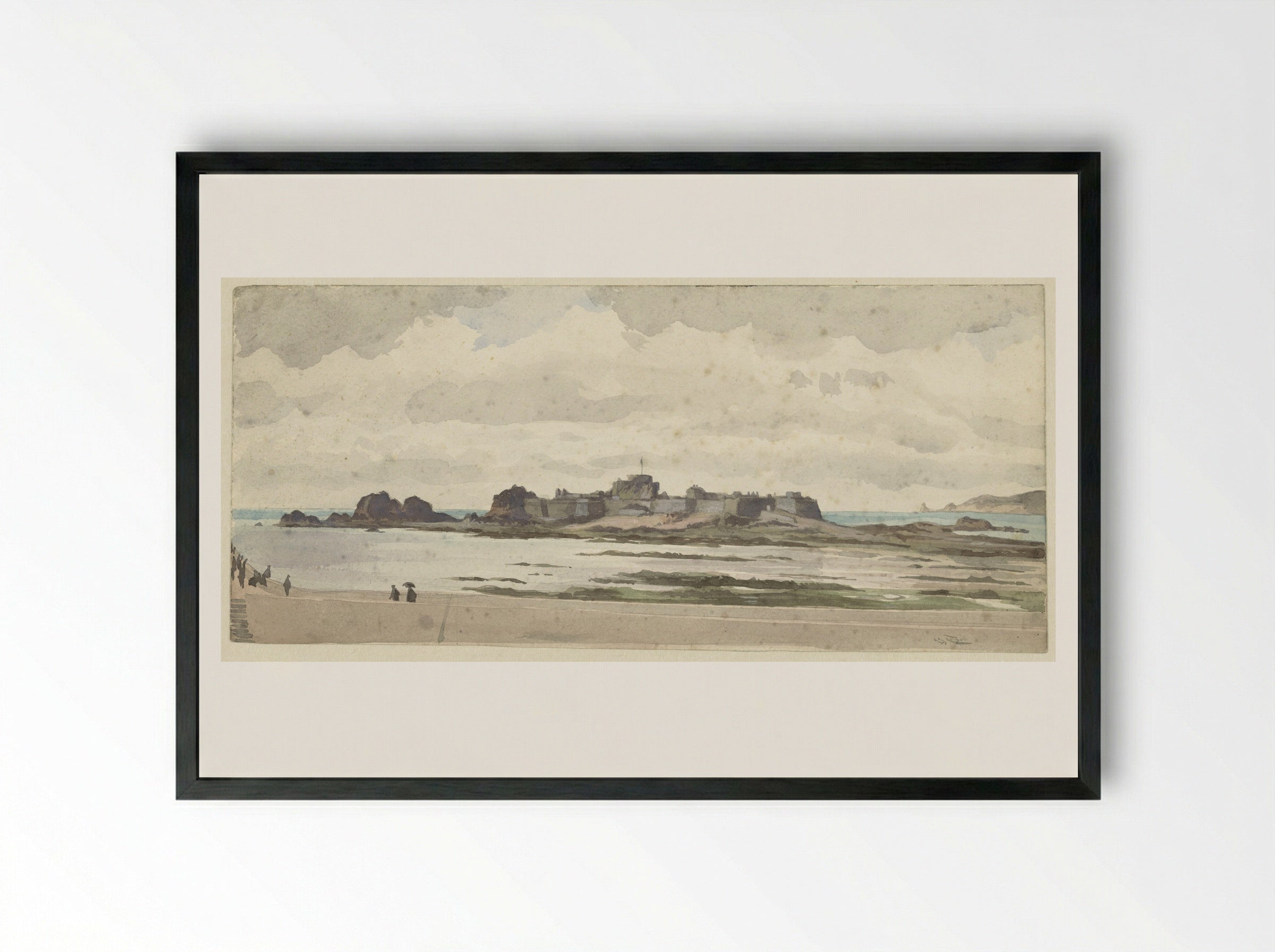 Kasteel of vesting aan de kust - James Tissot - Framed Print Black