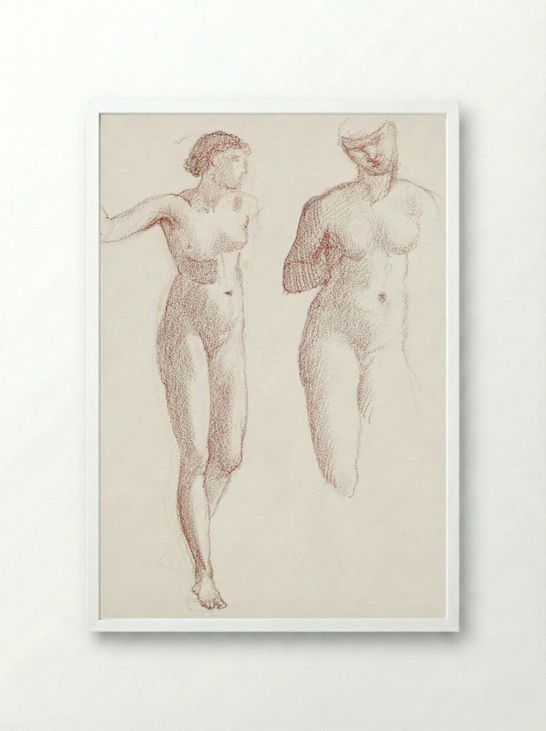 Cupid and Psyche - Female Nude - Two Studies - Edward Burne-Jones - Framed Print White