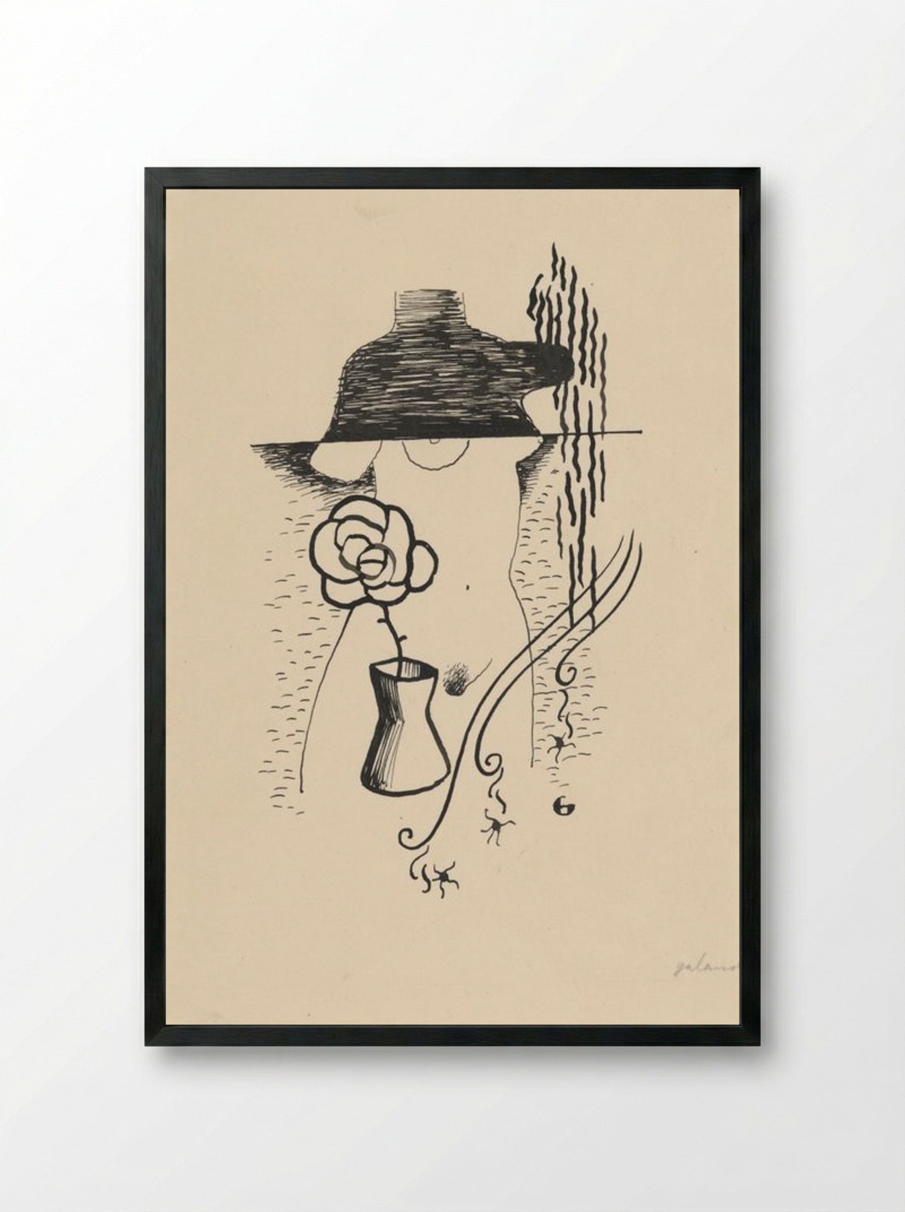 Woman and Flower - Mikuláš Galanda - Framed Print Black