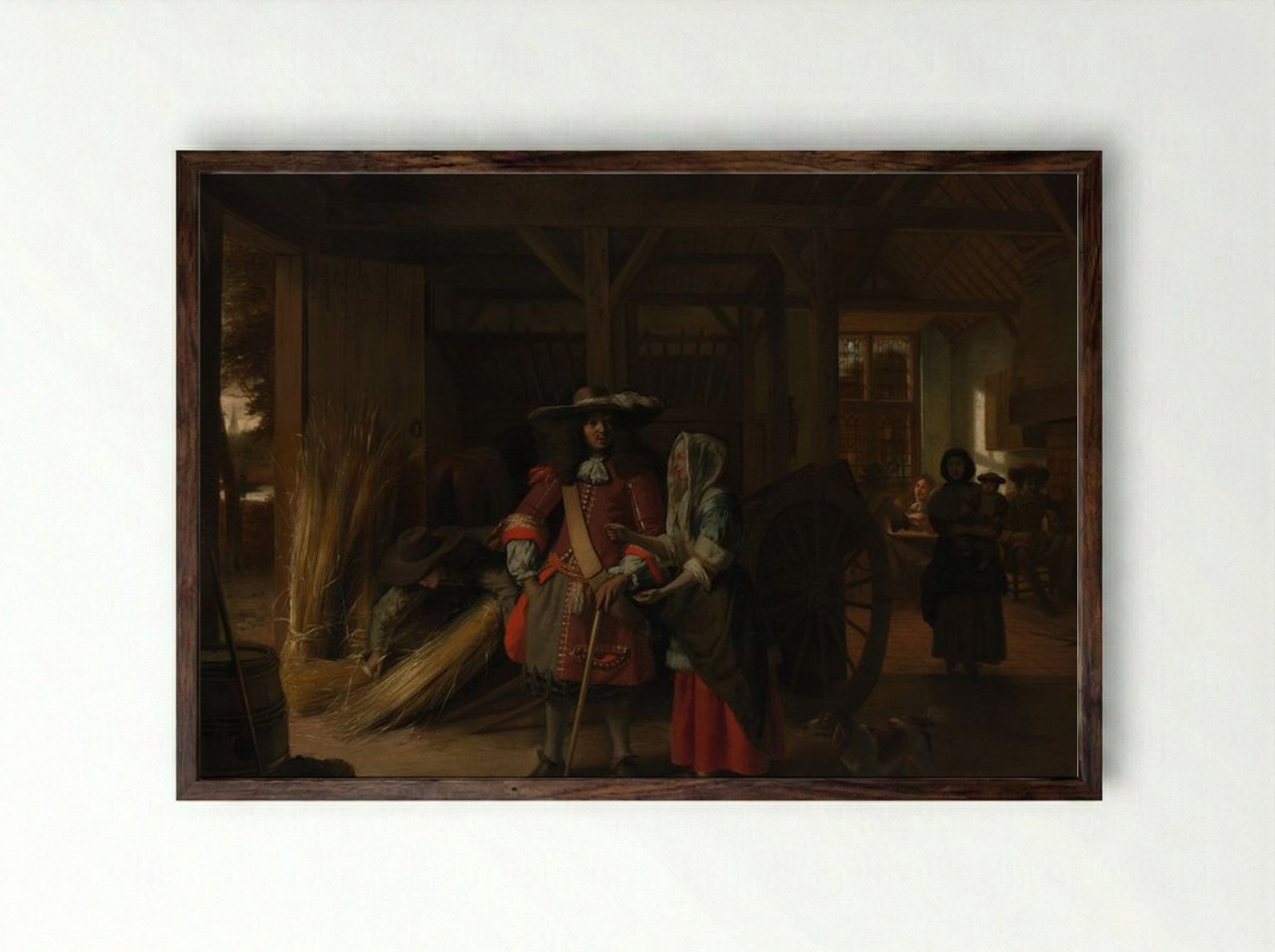 Paying the Hostess - Pieter de Hooch - Framed Print Dark Wood