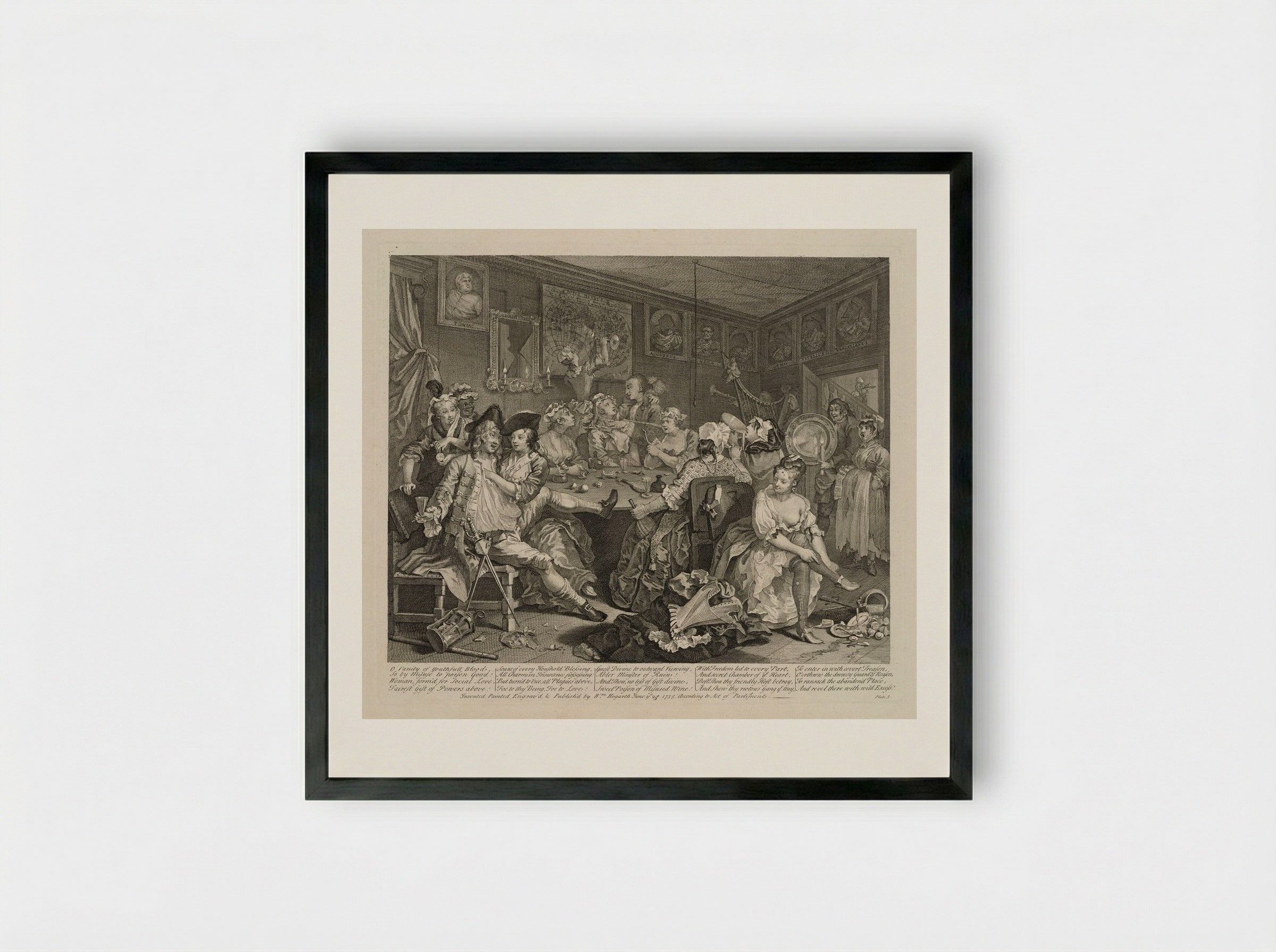 The Rake Attends an Orgy at the Rose Tavern - William Hogarth - Framed Print Black