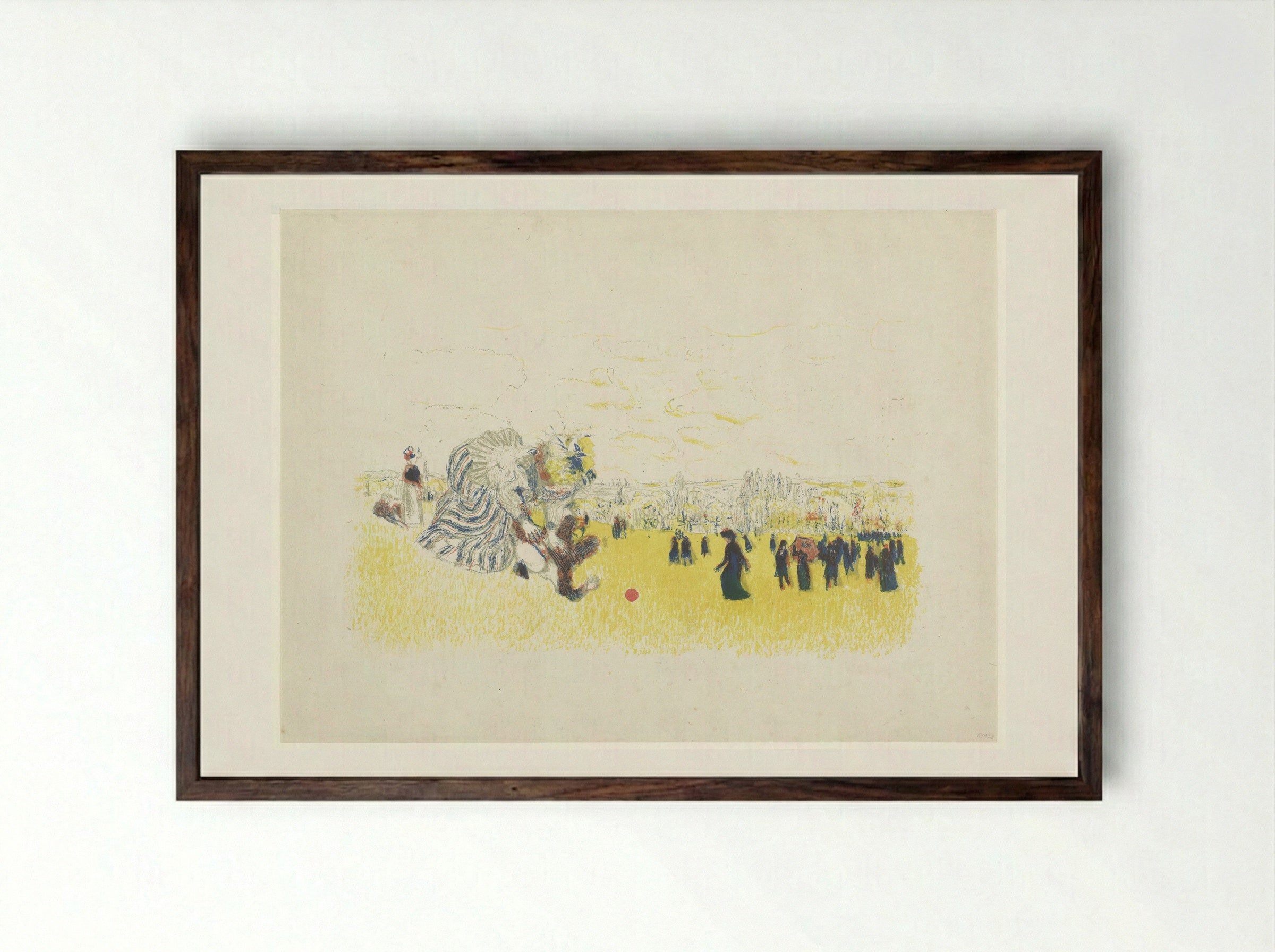 Vrouw en spelend kind in park met wandelaars - Édouard Vuillard - Framed Print Dark Wood